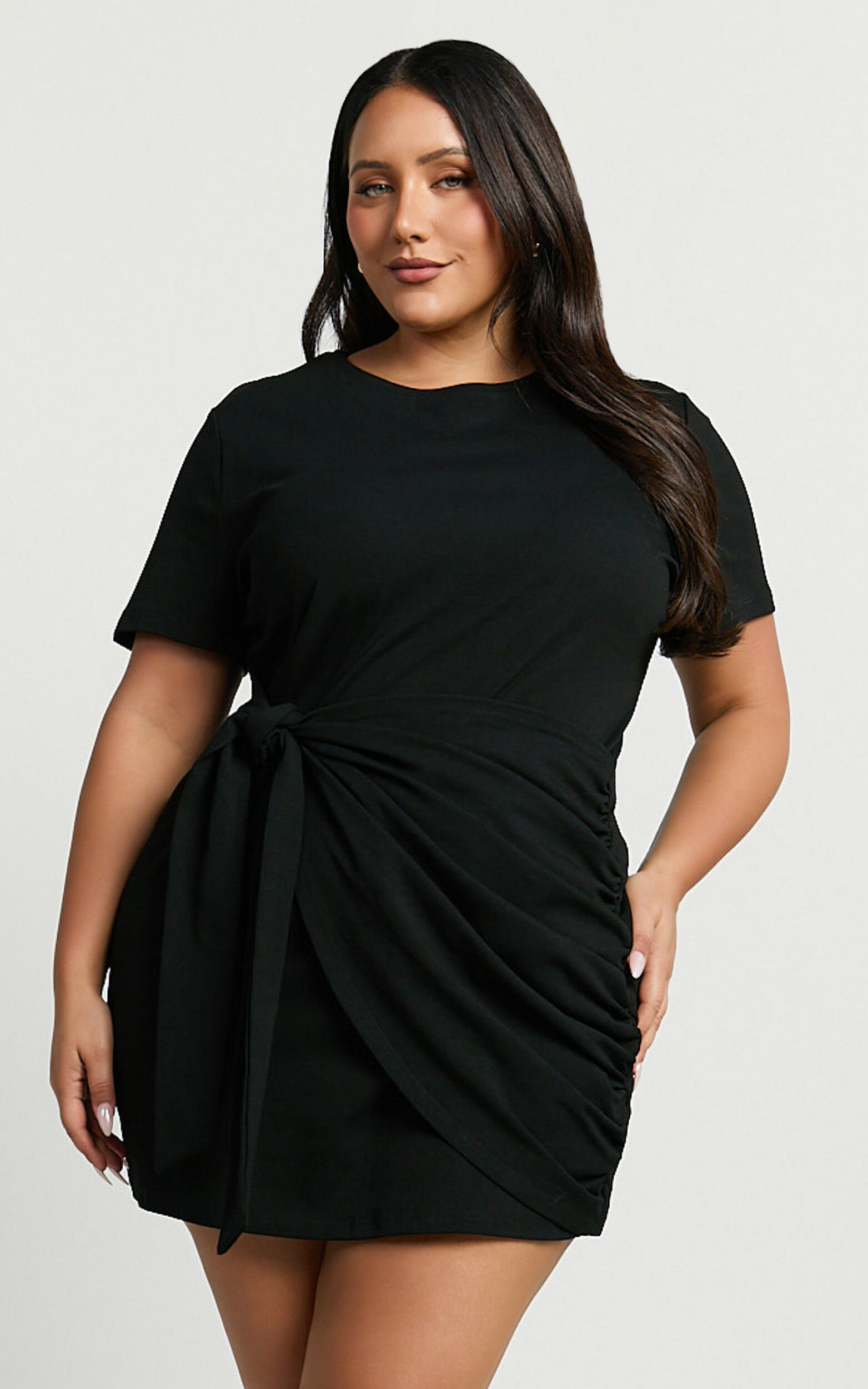 Candace Mini Dress - Faux Wrap Shift Dress in Black