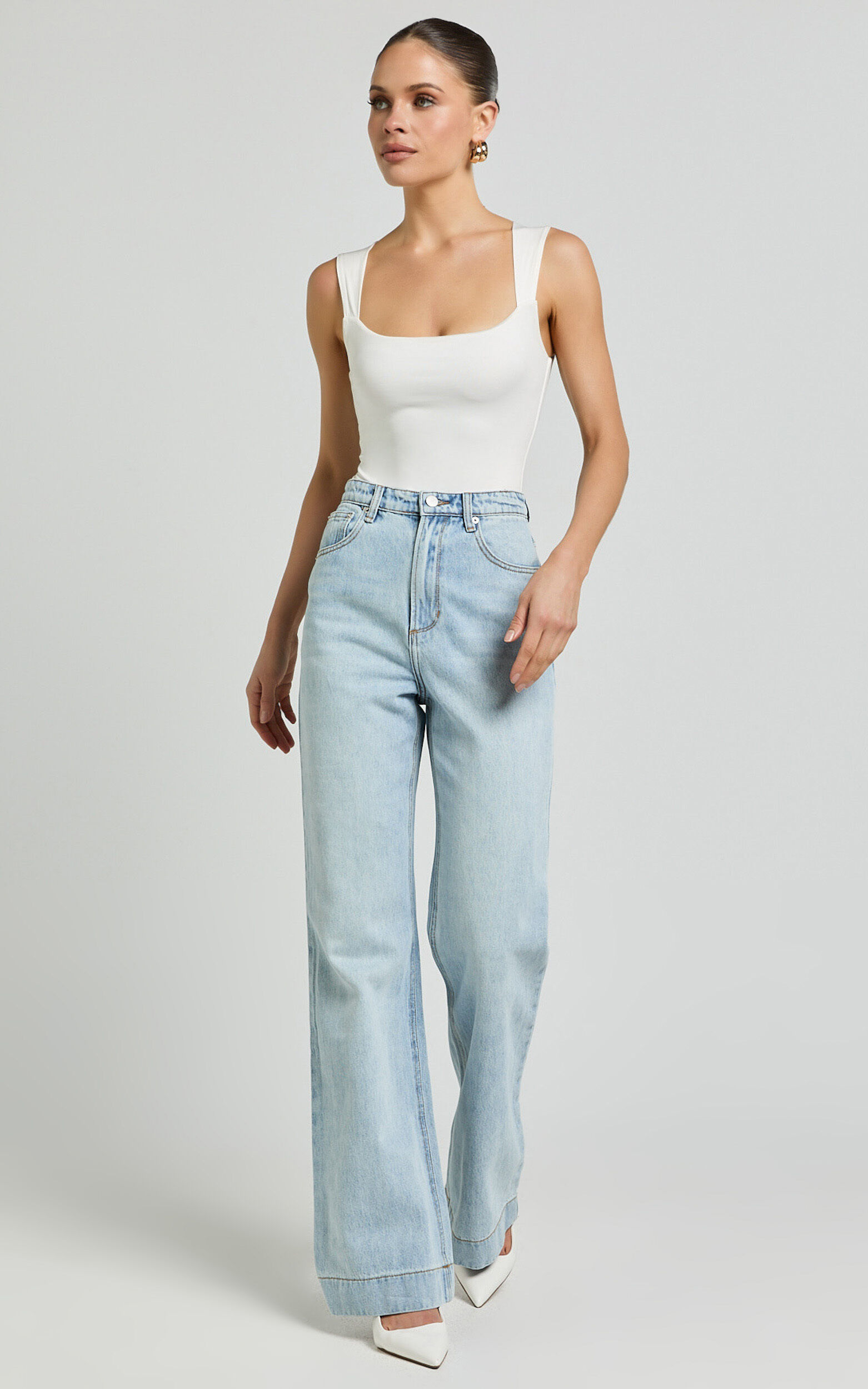 Emman Jeans - High Waisted Cotton Wide Leg Denim Jeans in Sunday Blue