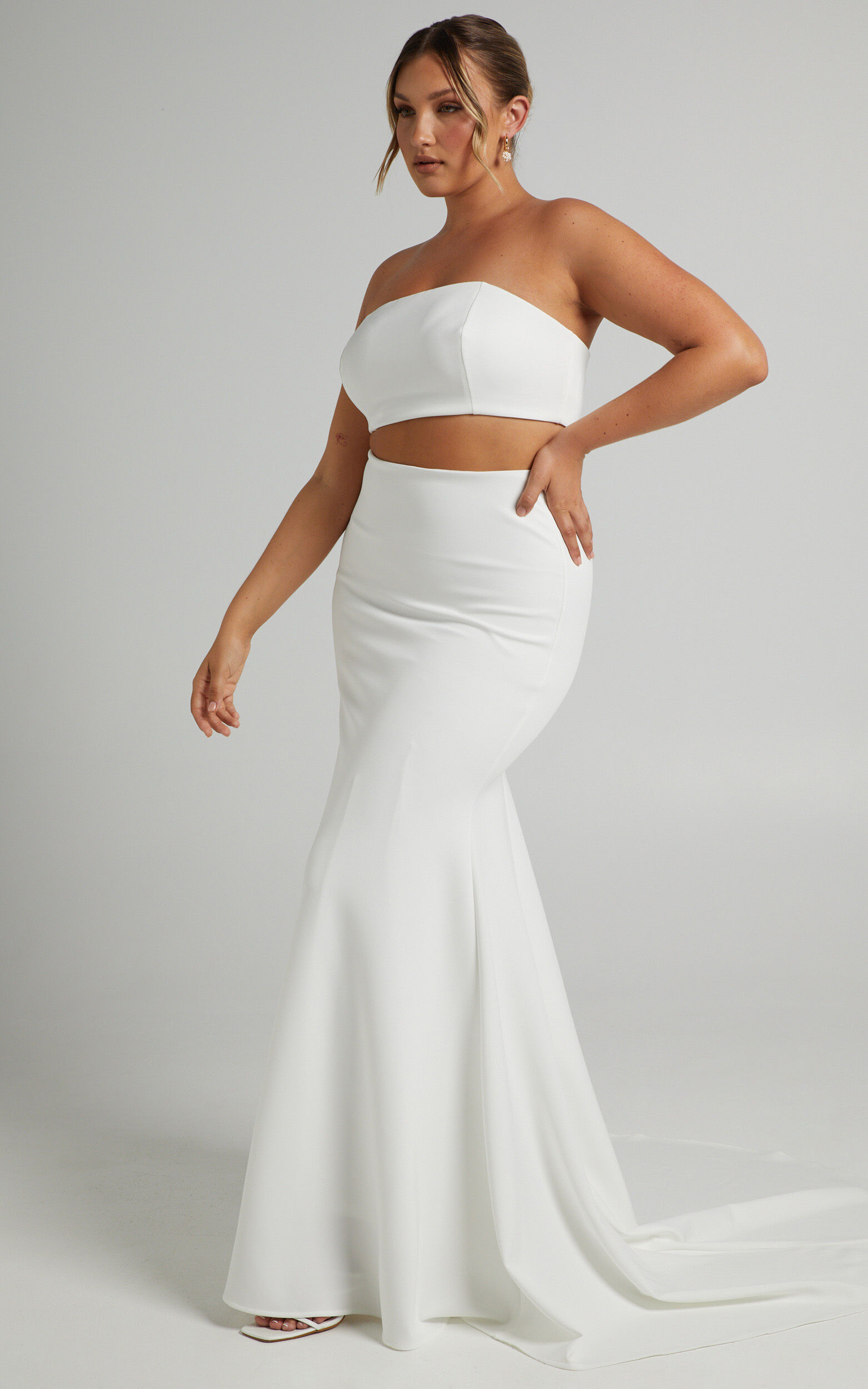 Hopeless Romantic Two Piece Set - Strapless Crop Top and Maxi Skirt Set in Ivory