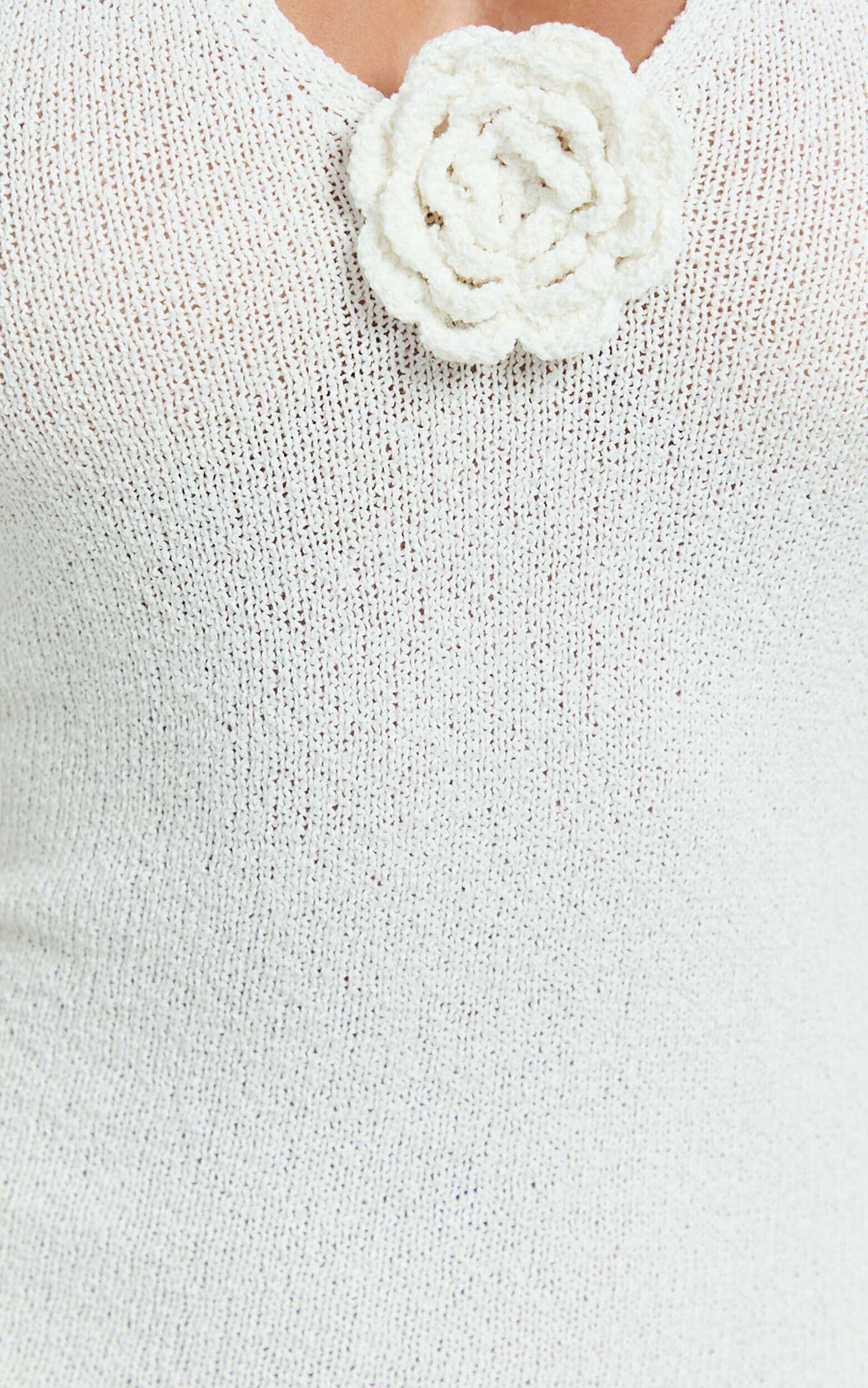 Nikola Midi Dress - Plunge Halter High Split Knit Dress in Cream