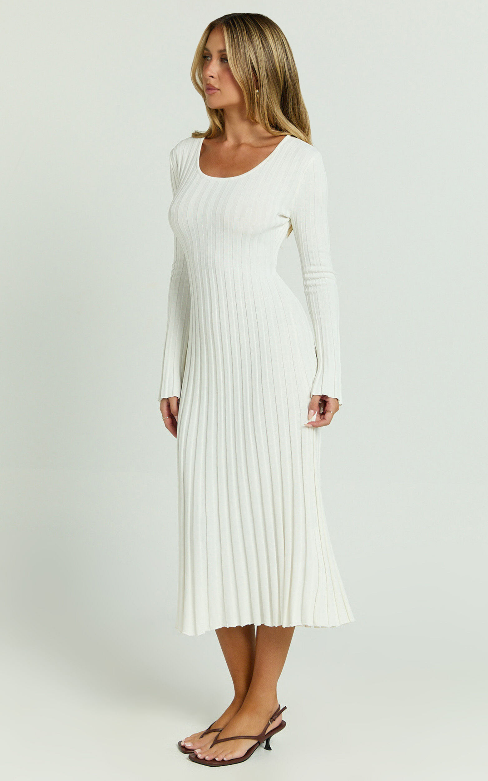 Blaire Midi Dress - Long Sleeve Tie Back Flare Dress in Ivory