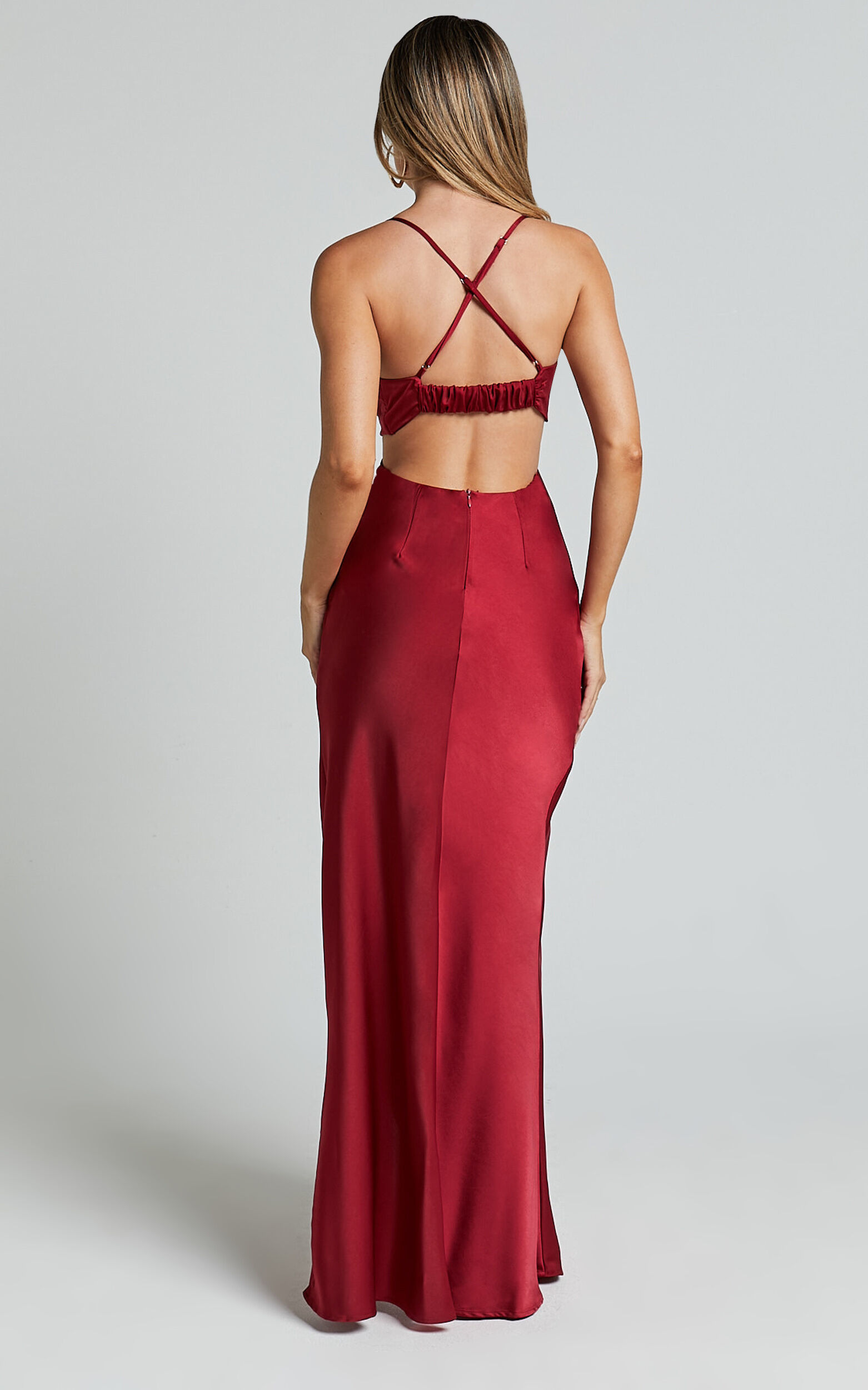 Sophie Maxi Dress - Cowl Neck Cross Back Dress in Red