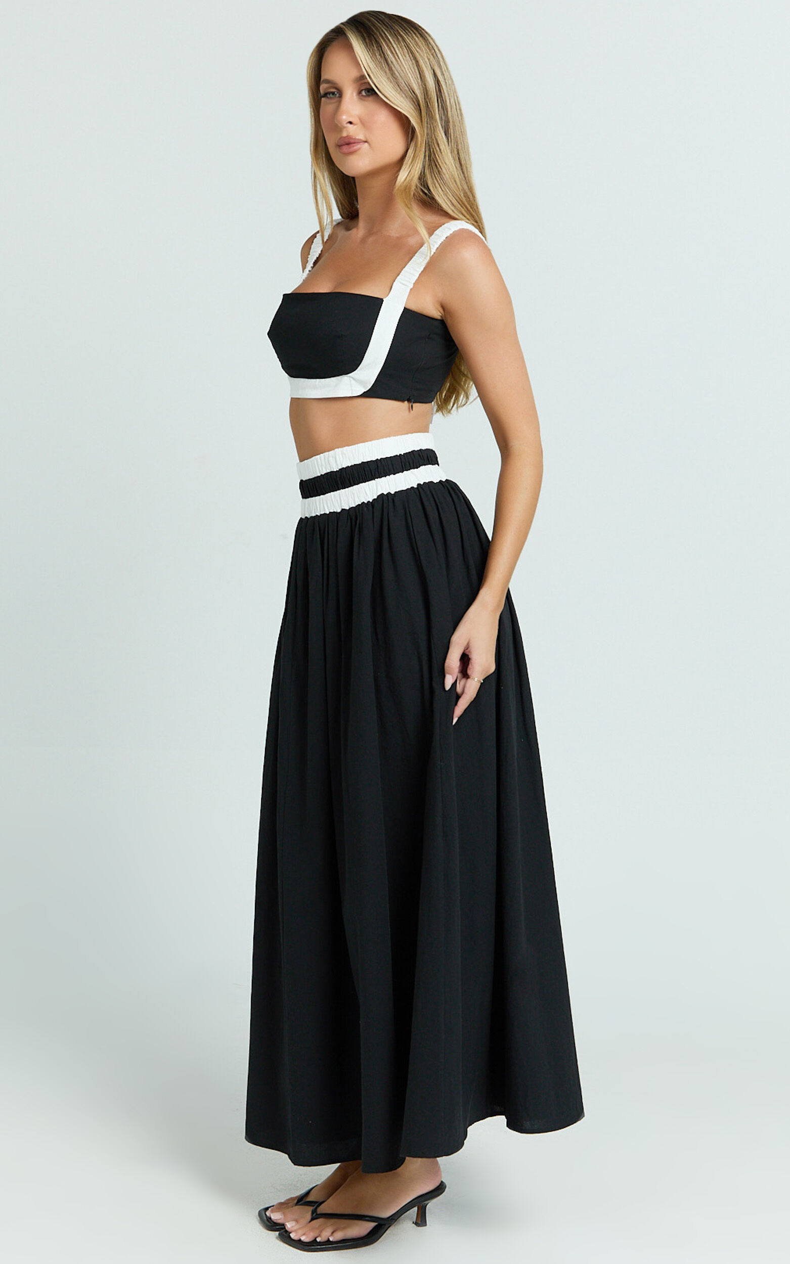 Sapphire Two Piece Set - Contrast Band Crop Top and A Line Maxi Skirt in Reverse