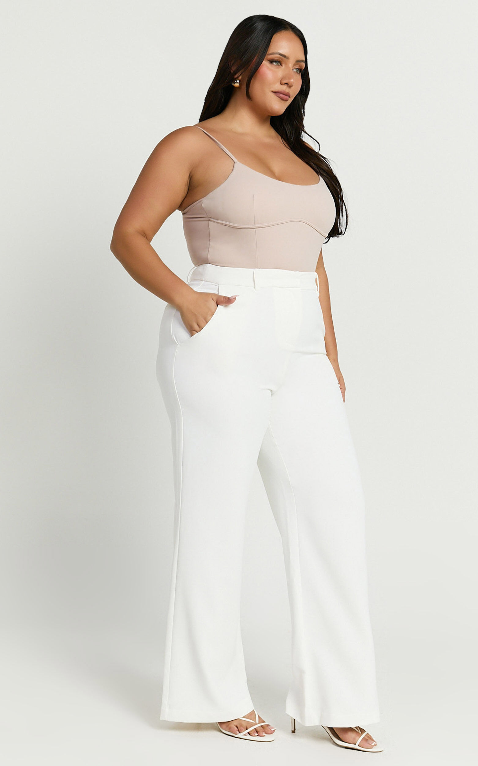 Bonnie Pants - High Waisted Tailored Wide Leg Pants in White