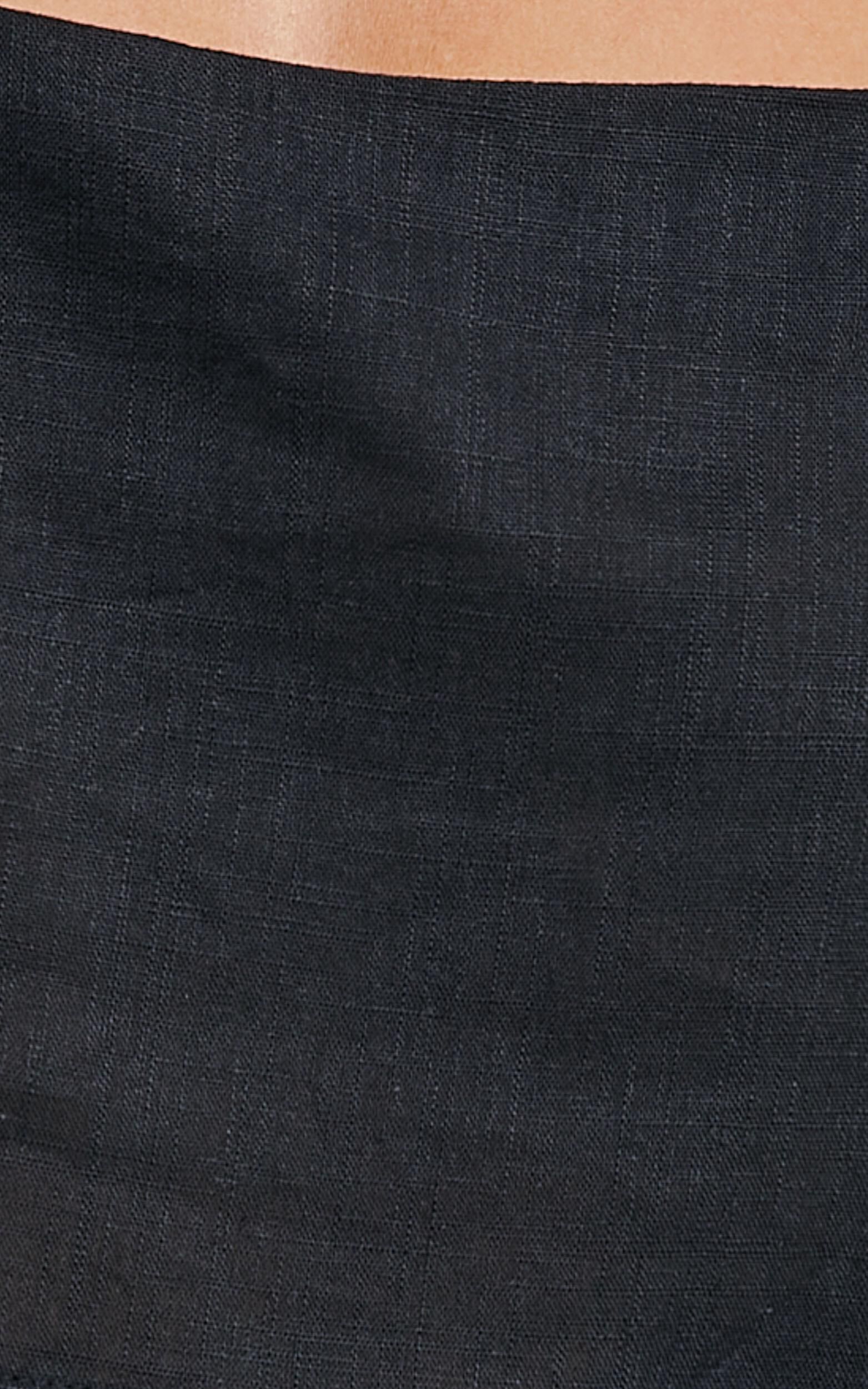 Zanrie Two Piece Set - Linen Square Neck Crop Top and High Waist Mini Flare Shorts Set in Black