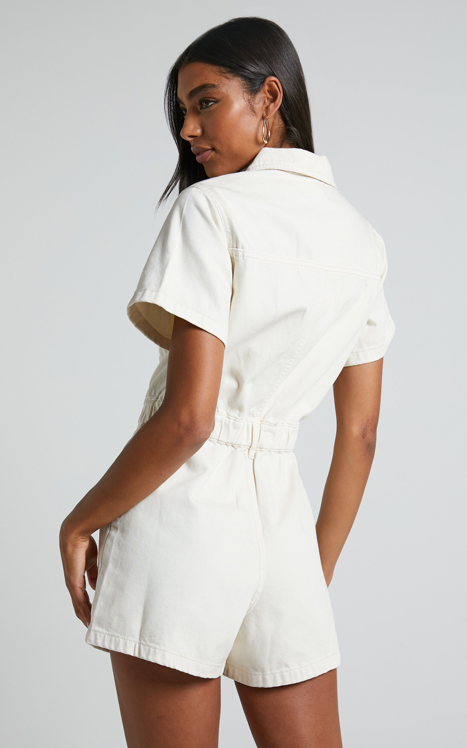 Mauriel Playsuit - Recycled Cotton Utility Playsuit in Ecru