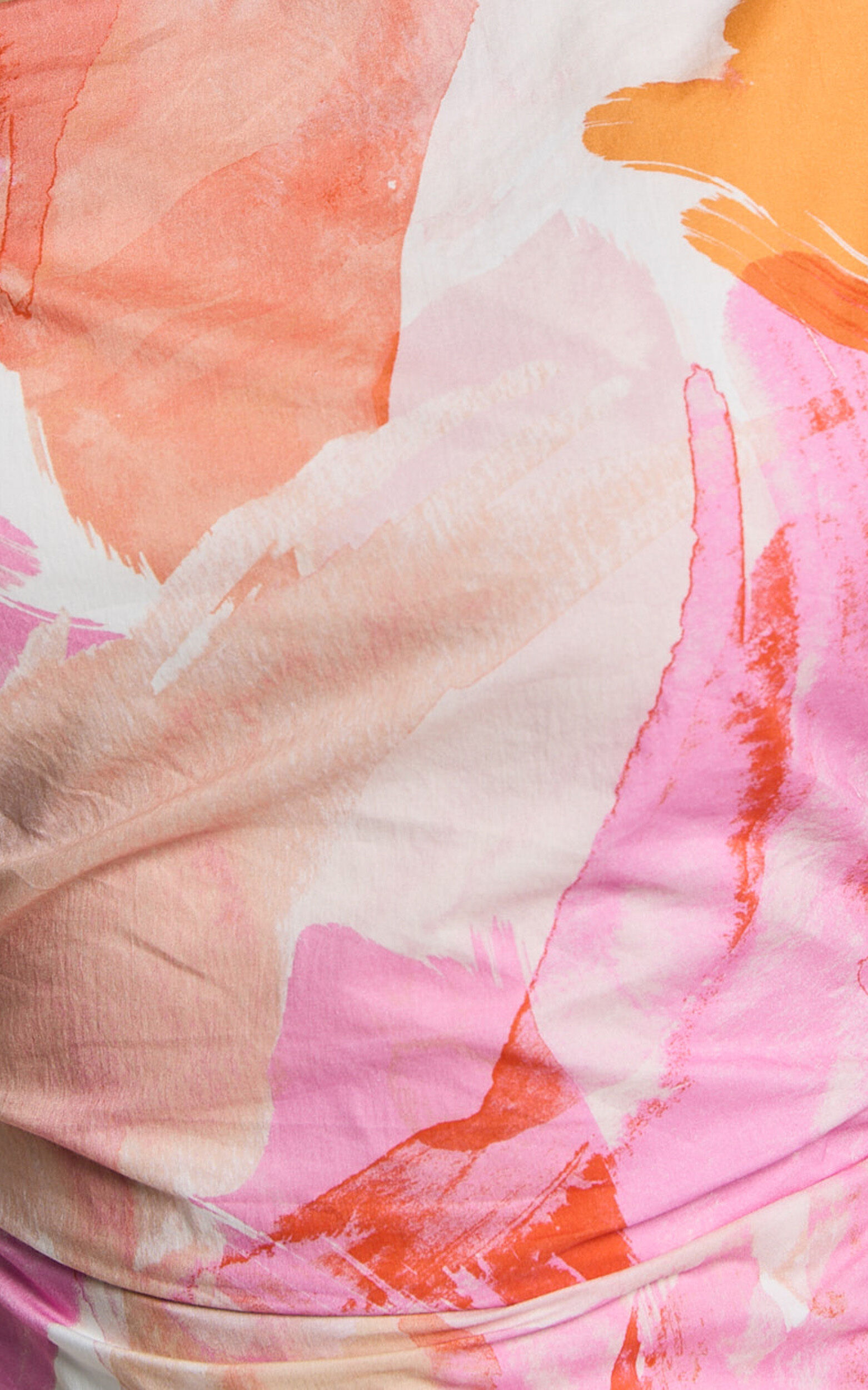 Cincinnati Midi Dress - Off The Shoulder Side Split Column Linen Look Dress in Pink Blur Floral