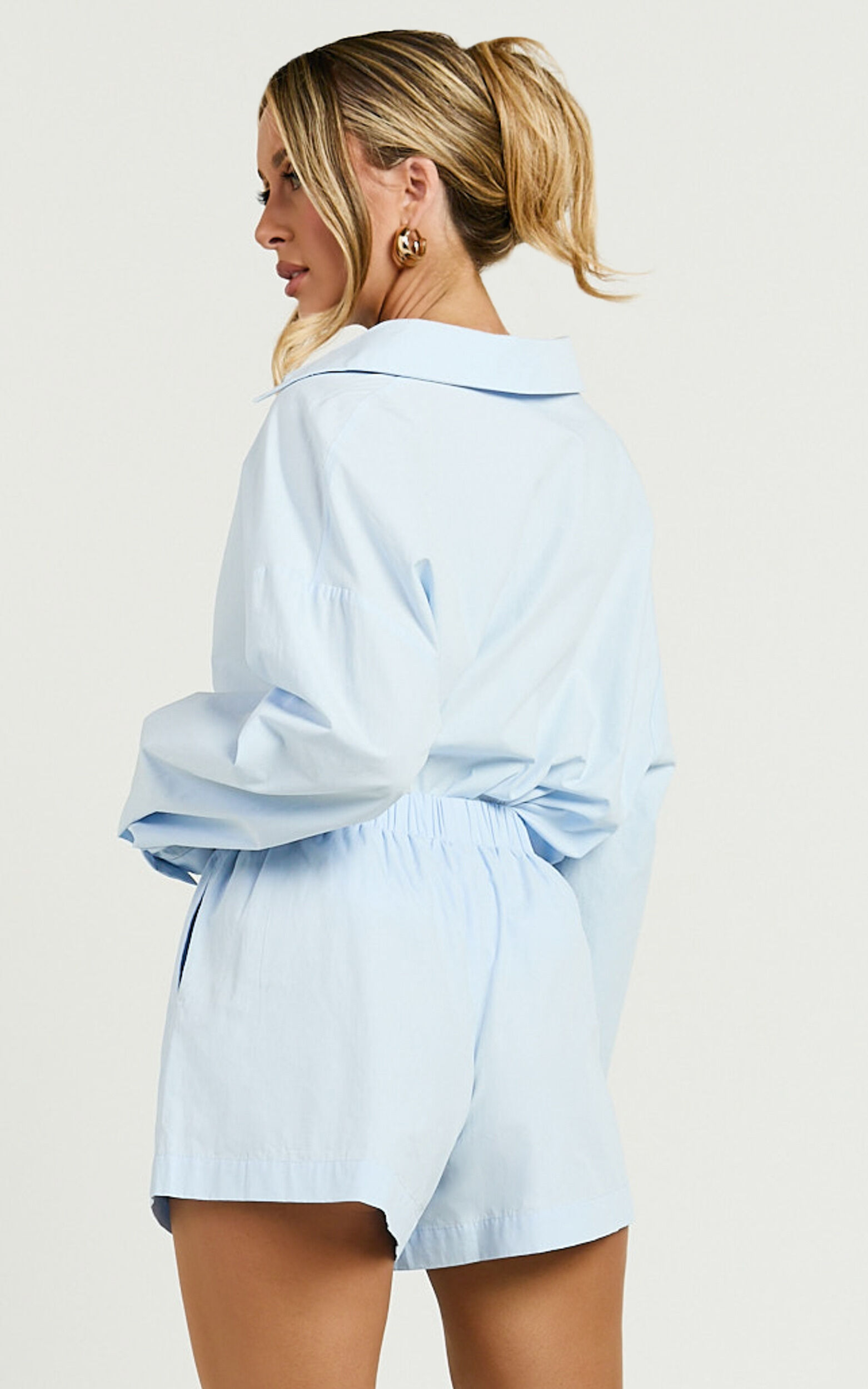 Chaemay Shorts - High Waisted A-Line Boxer Shorts in Blue