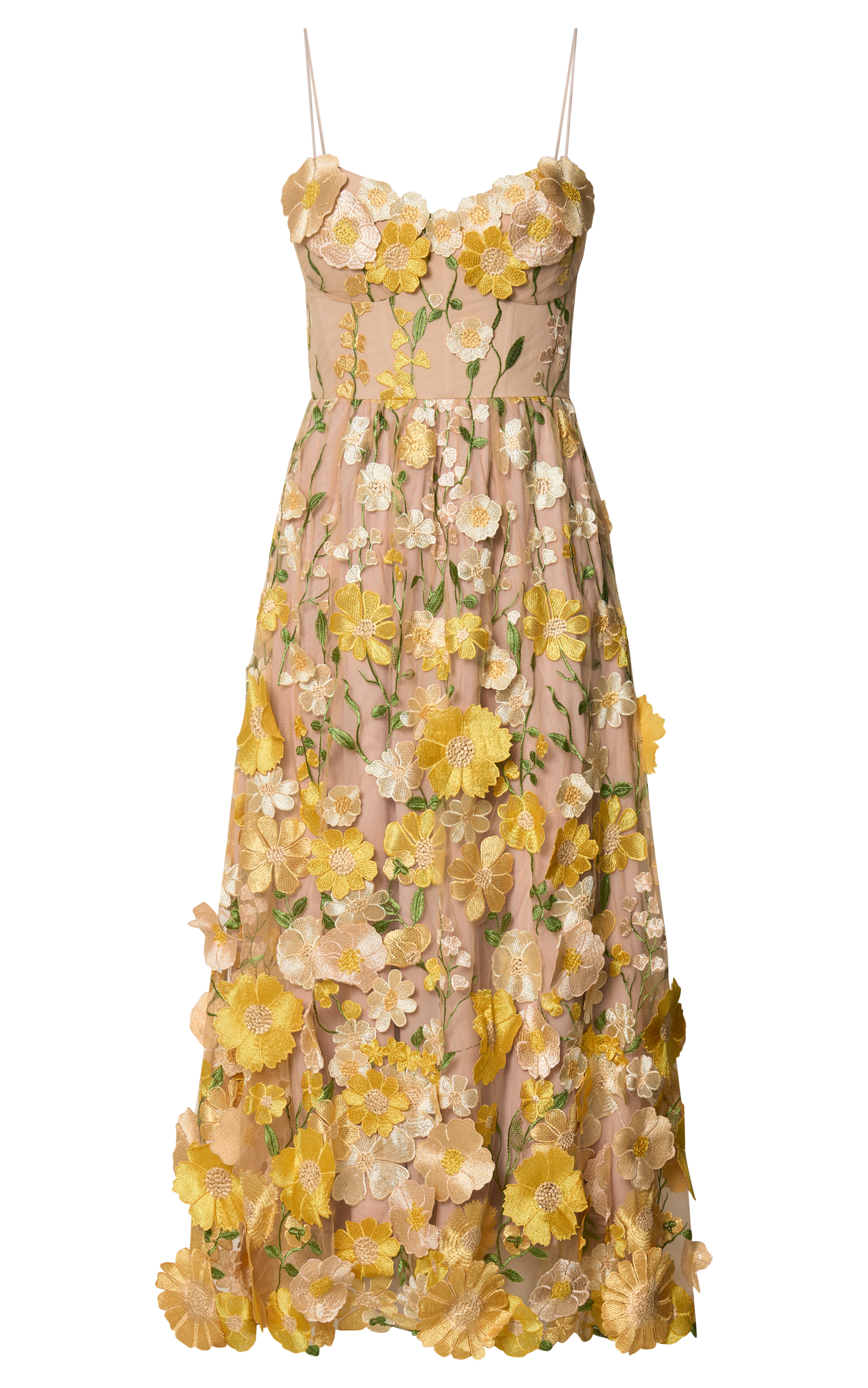 Amalie The Label - Mia Strappy Flower Detail Midi Dress in Yellow