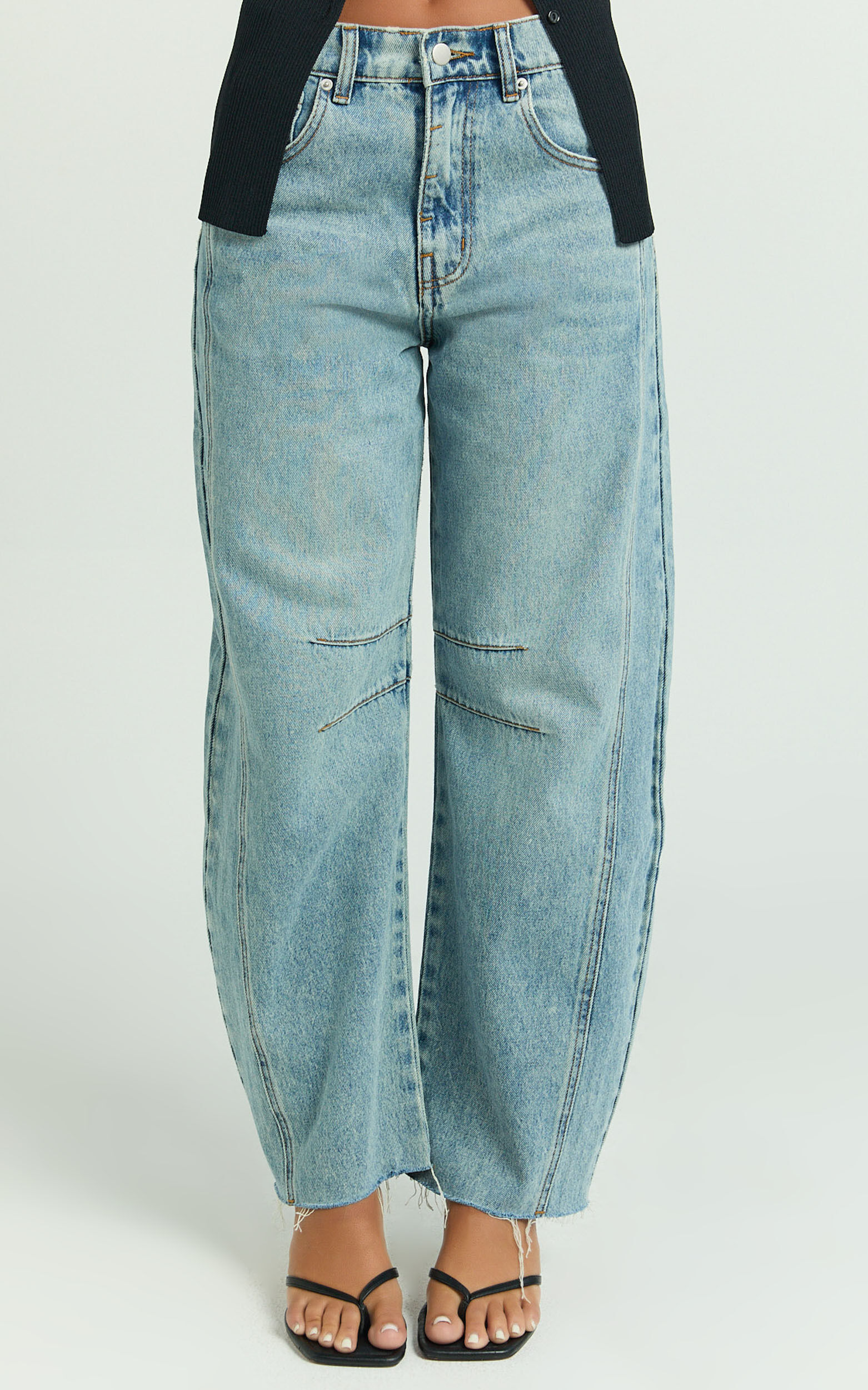 Ada Jeans - Mid Waisted Recycled Denim Horseshoe Jeans in Mid Blue Wash