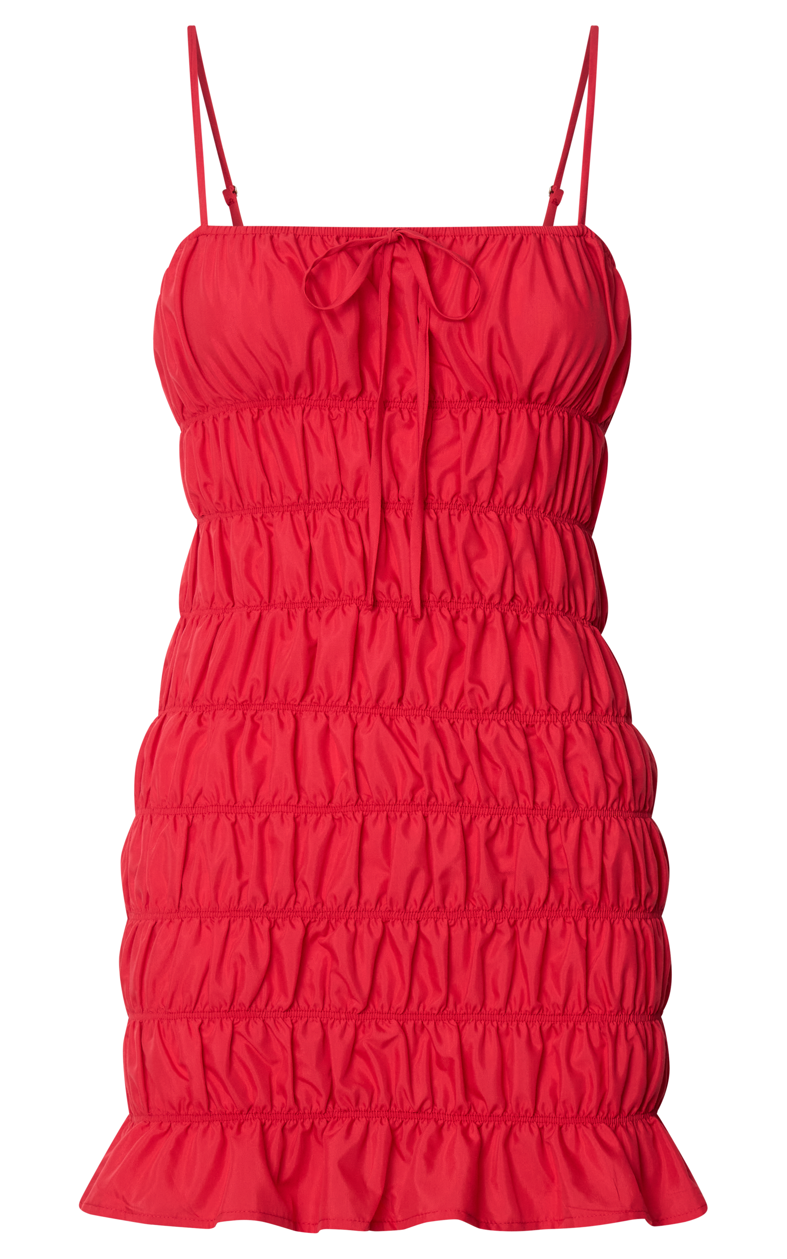 Aphrodite Mini Dress - Tie Front Gathered Dress in Red
