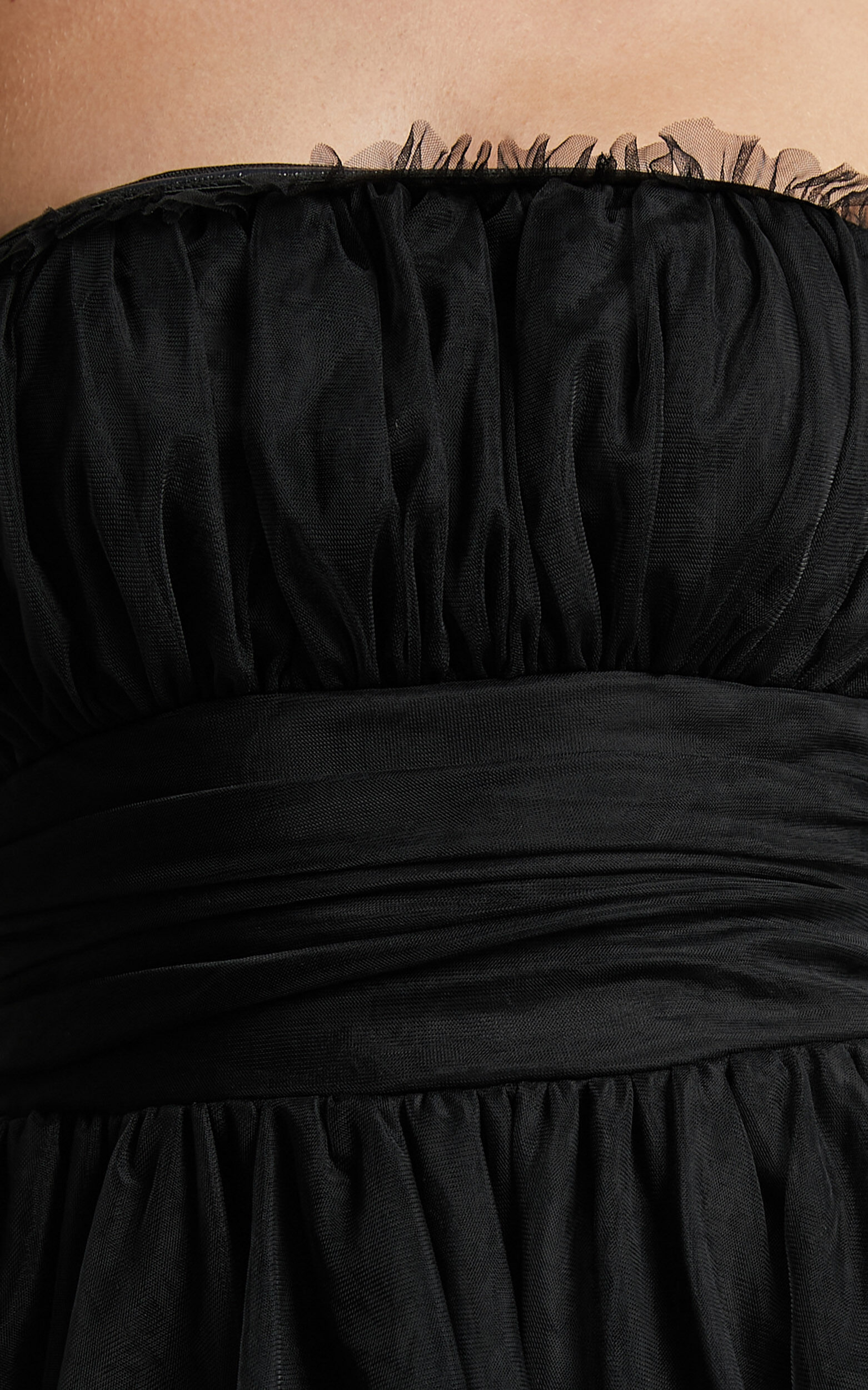 Brooke Mini Dress - Tulle Frill Detail Mini Dress in Black