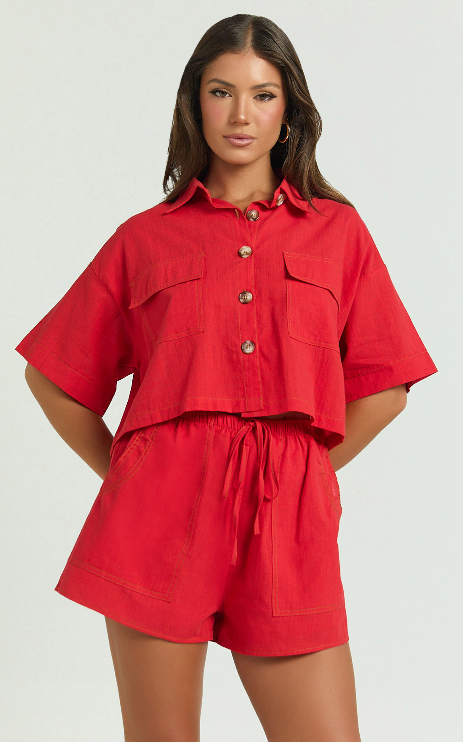 Adana Two Piece Set - Crop Two Piece Set in Red