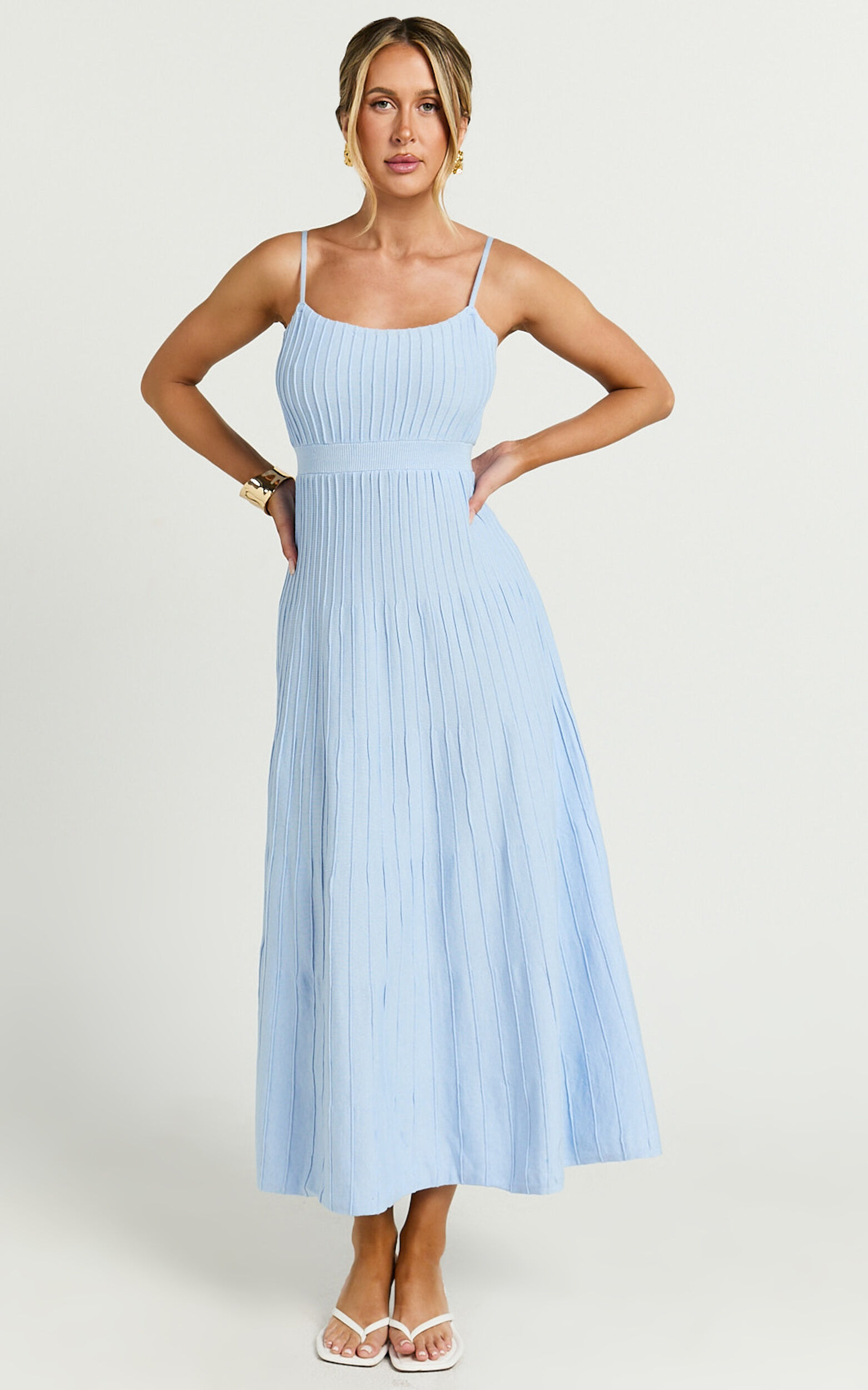 Donissa Midi Dress - Panelled Knit Dress in Blue