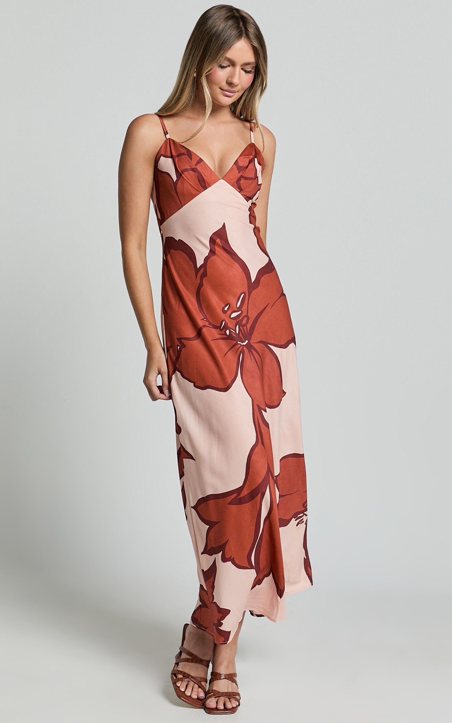 Brandi Midi Dress - Pleated Bodice Bias Slip Dress Dress in Hazel Garden Print