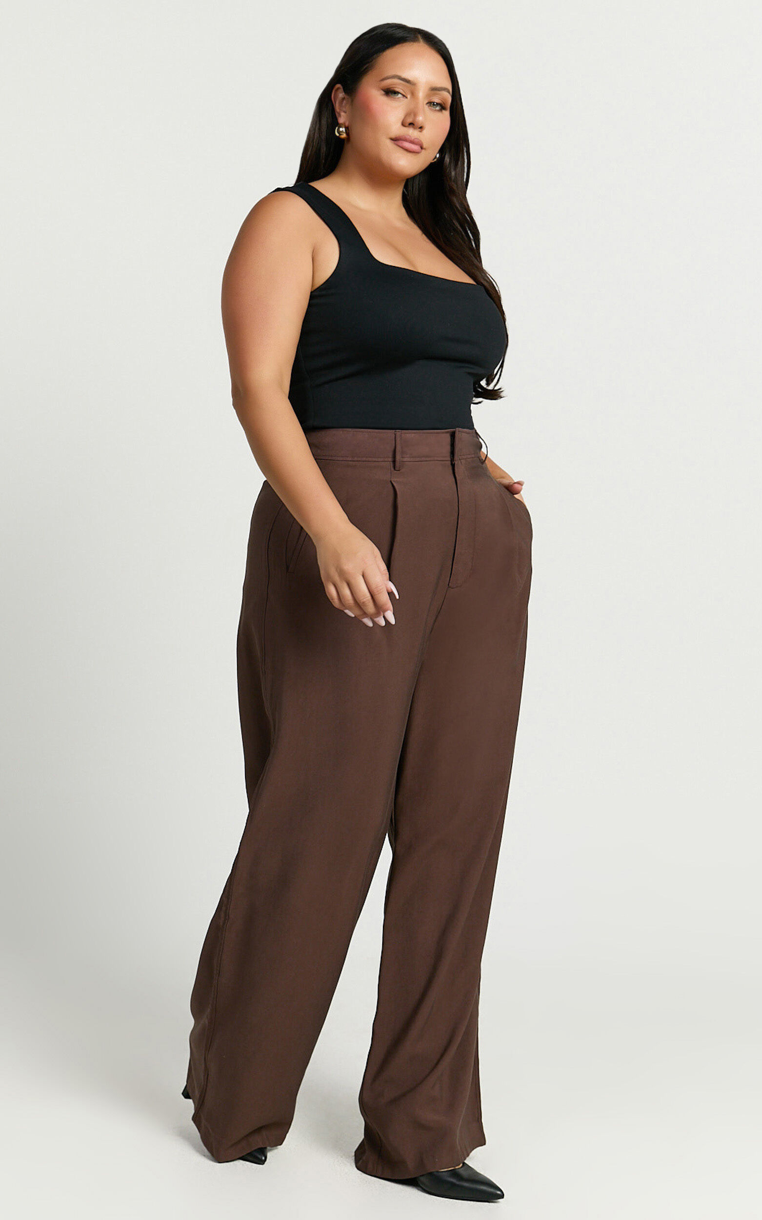 Augustus Pants - High Waisted Wide Leg Tailored Pants in Dark Oak