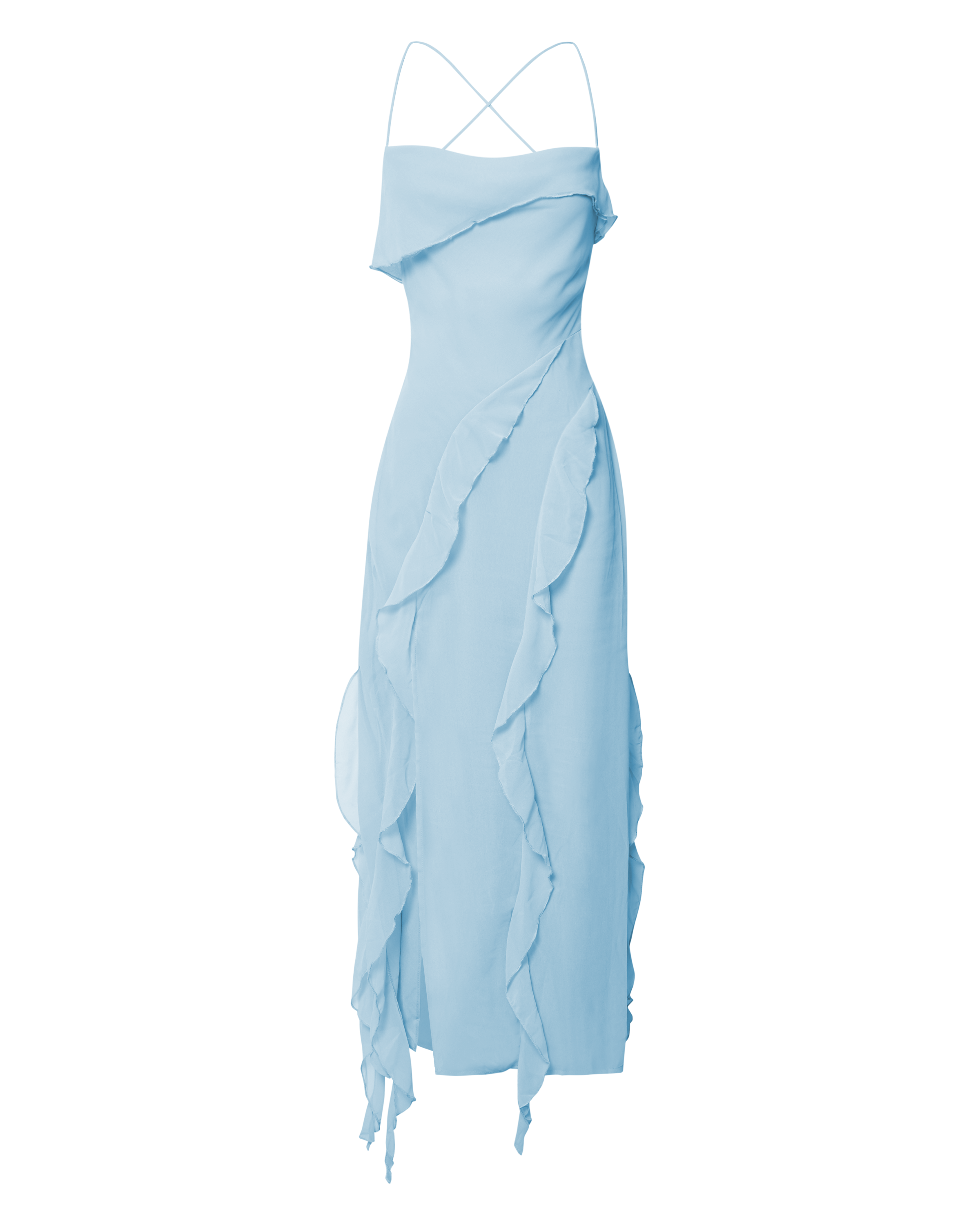 Connie Midi Dress- Ruffle Detail Dress in Blue