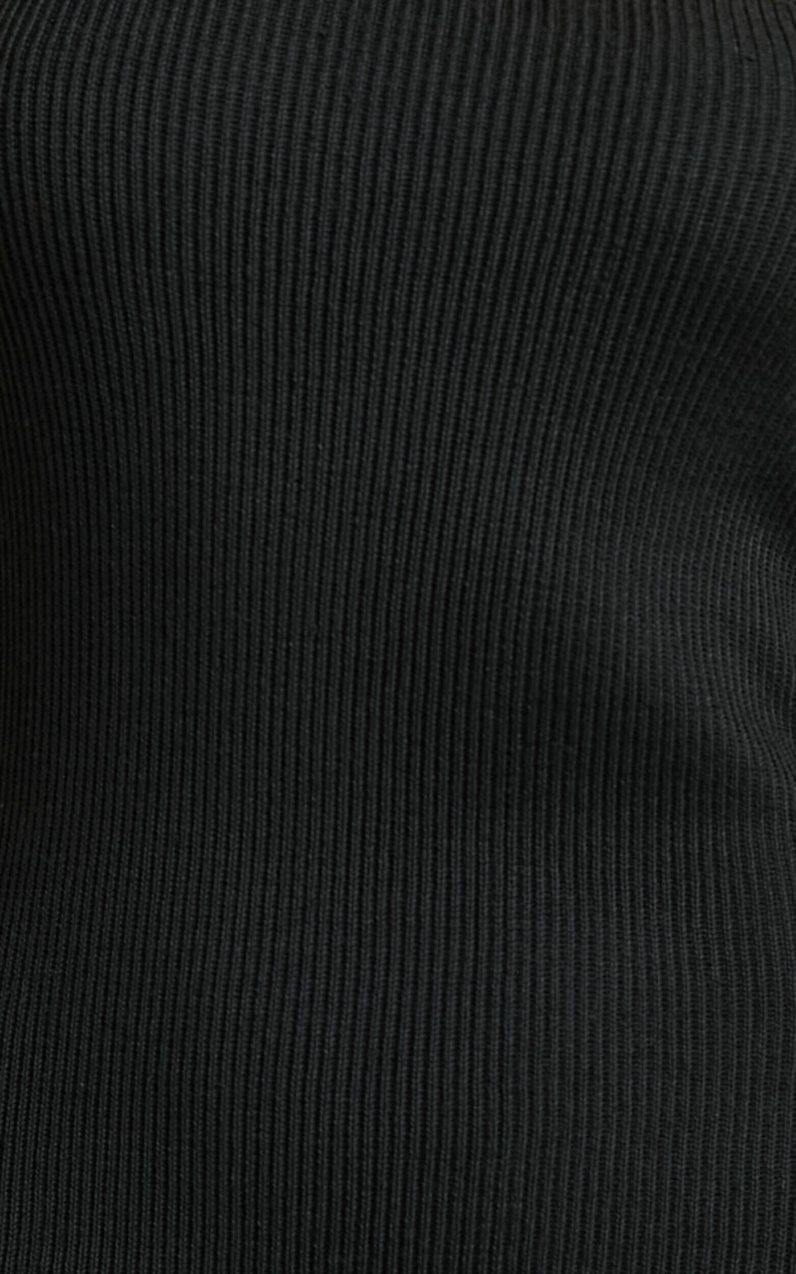 Alexa Midi Dress - Knitted One Shoulder Thigh Split Dress in Black