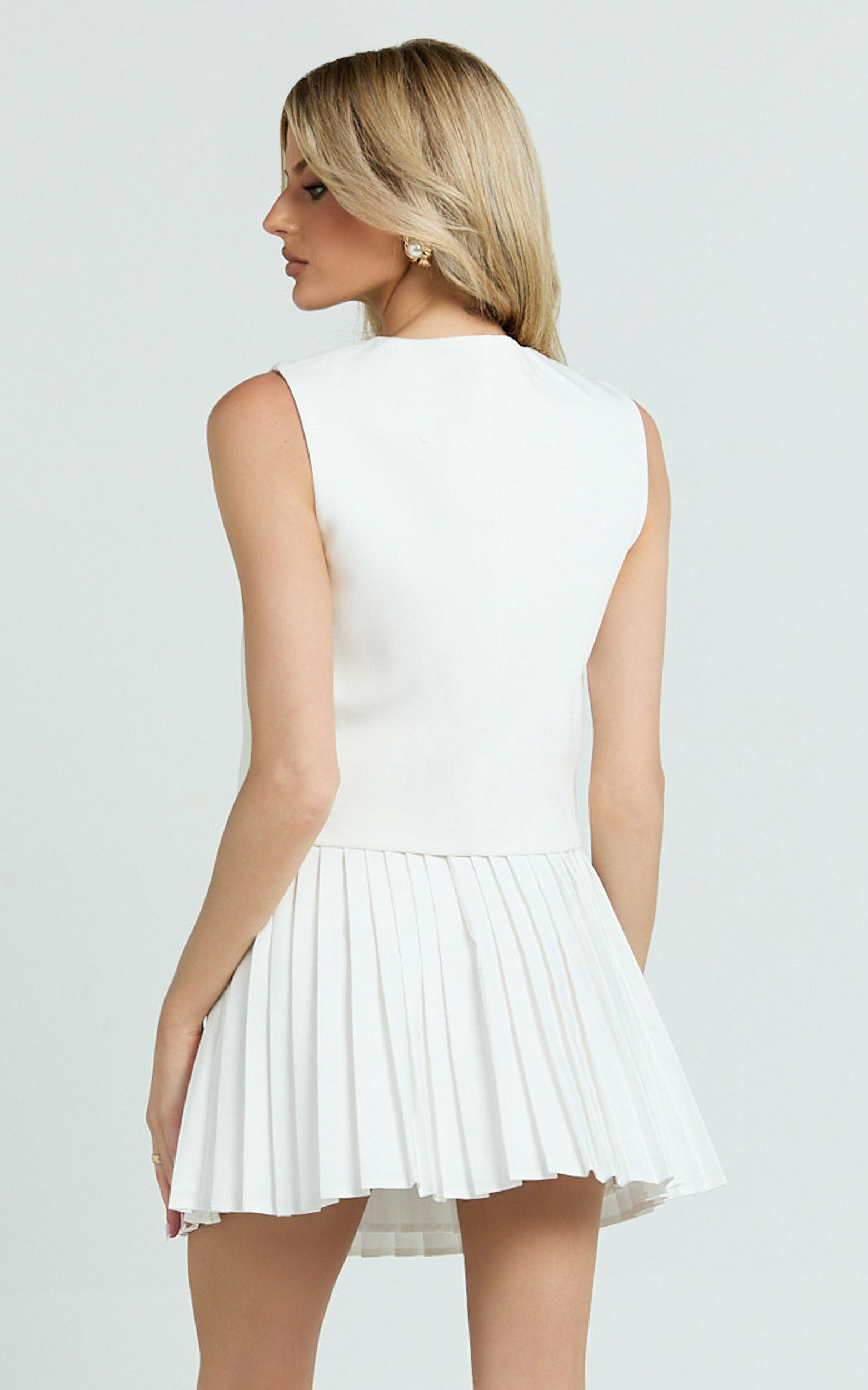 Carrie Mini Skirt - Pleated A Line Skirt in Off White