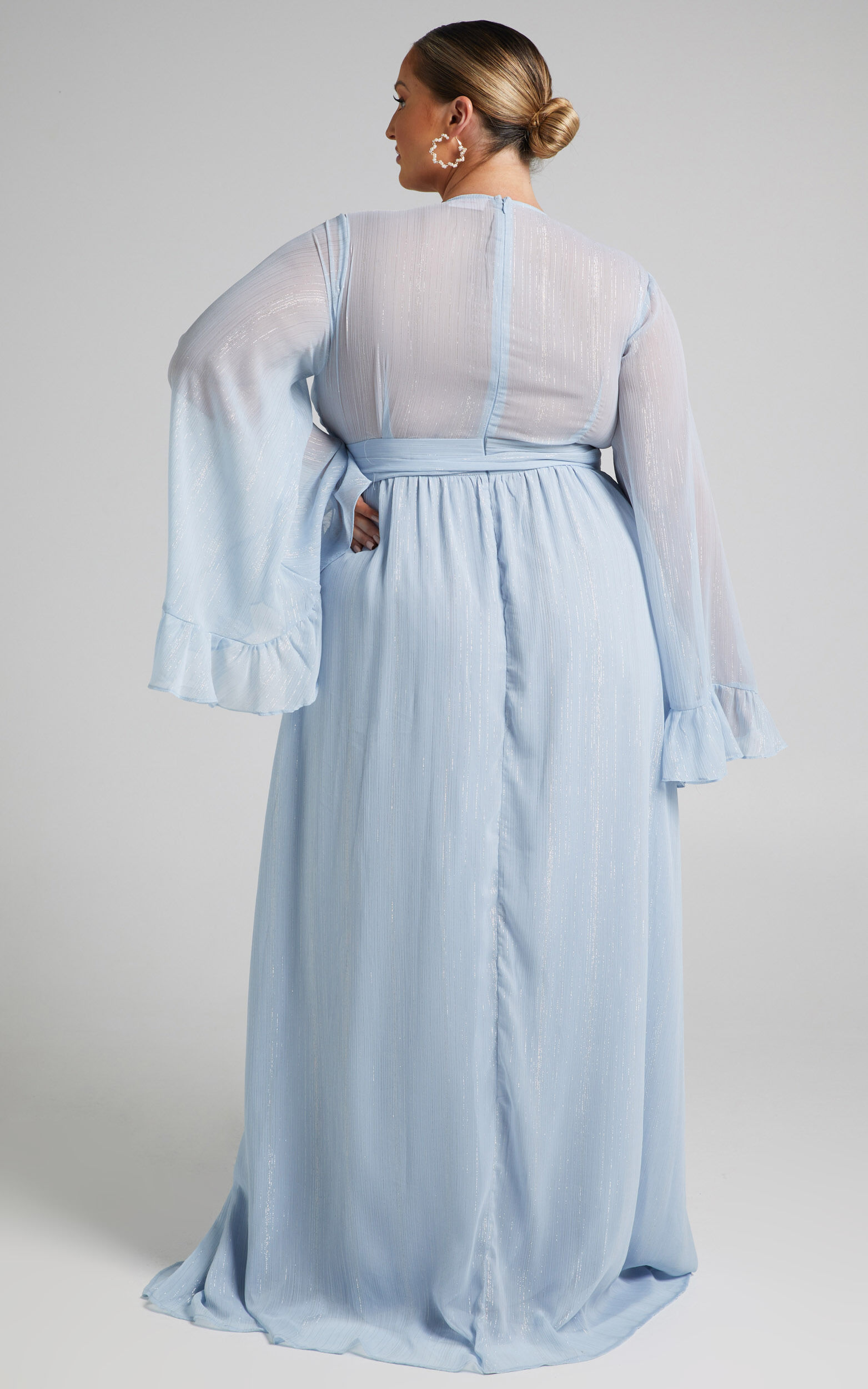 Dangerous Woman Maxi Dress - Plunge Thigh Split Dress in Light Blue