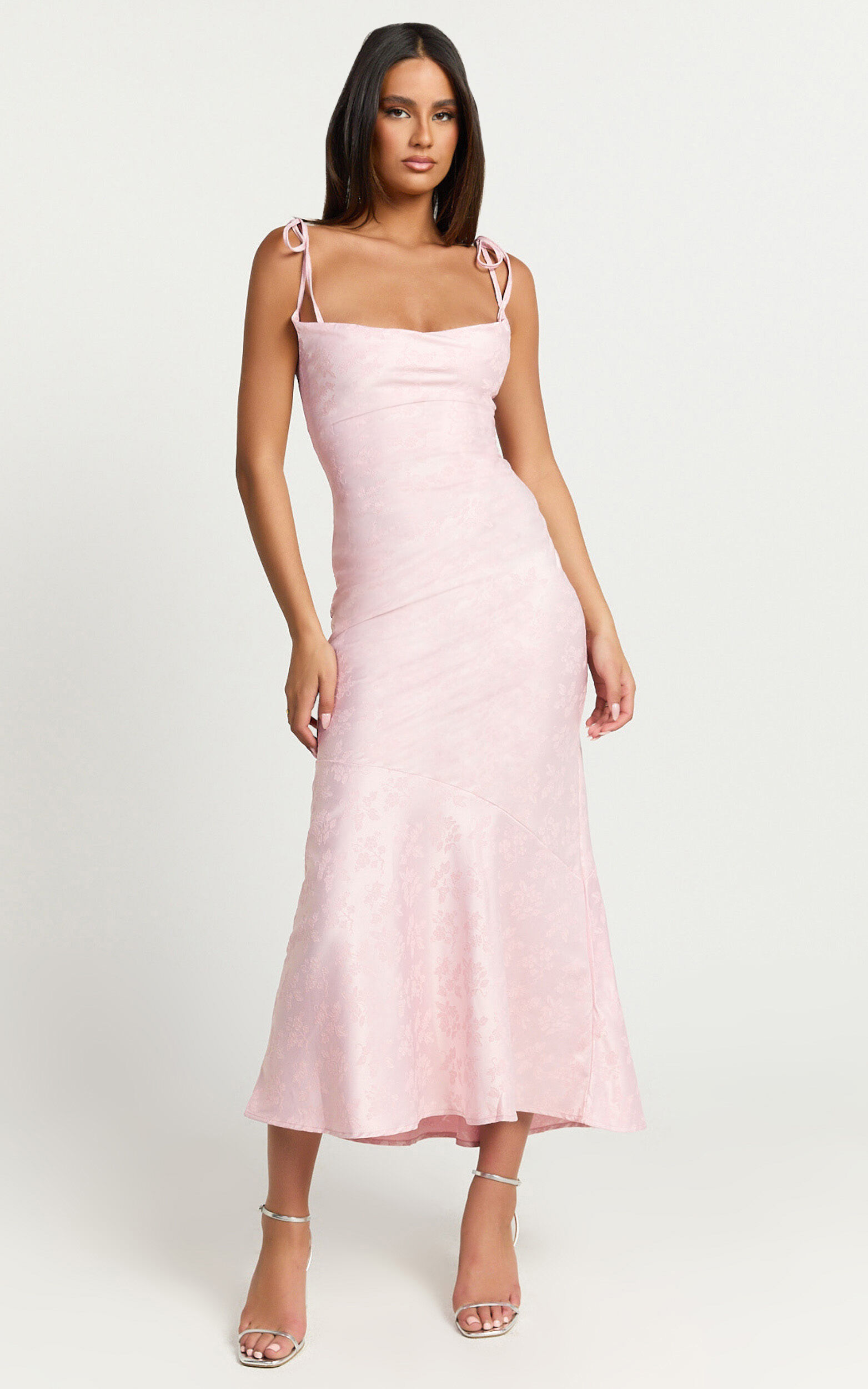 Marvie Midi Dress - Cowl Neck Tie strap detaling Dress in Pink