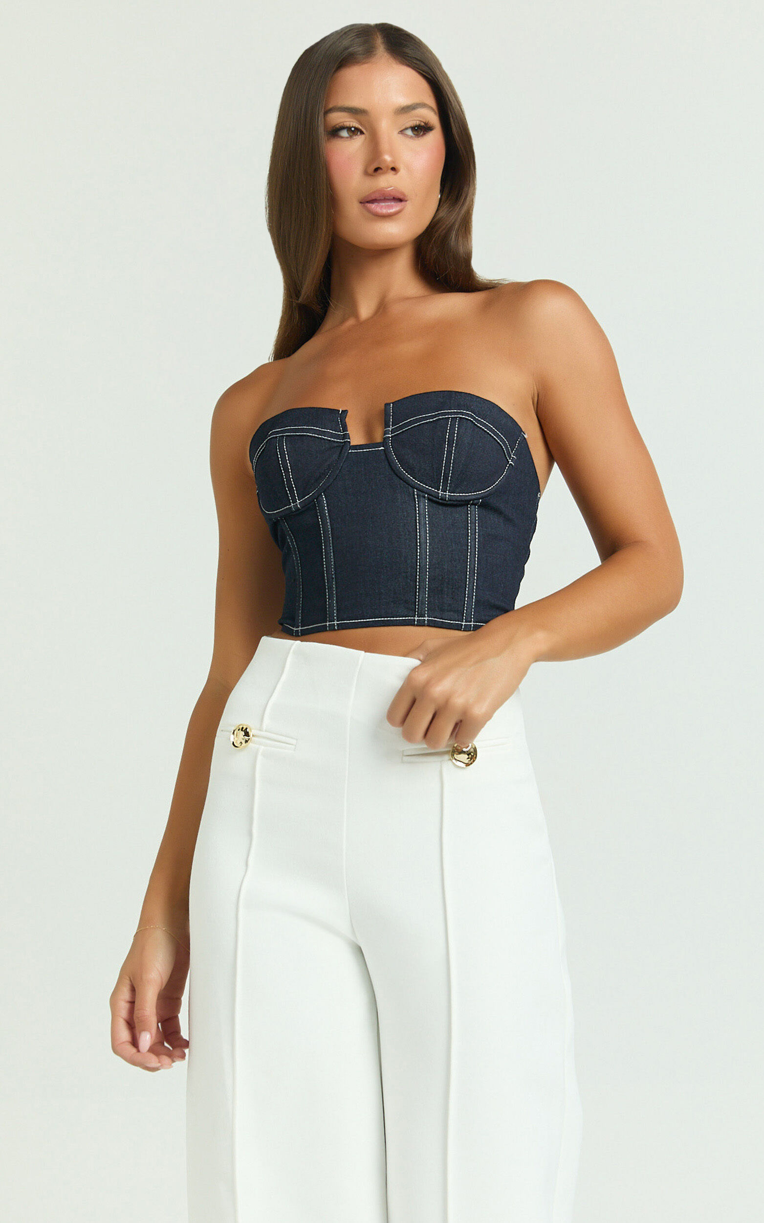 Carol Top - Denim Corset Top in Dark Raw Denim