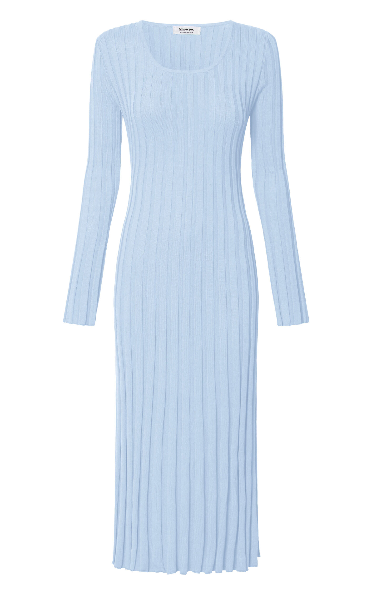 Blaire Midi Dress - Long Sleeve Tie Back Flare Dress in Blue