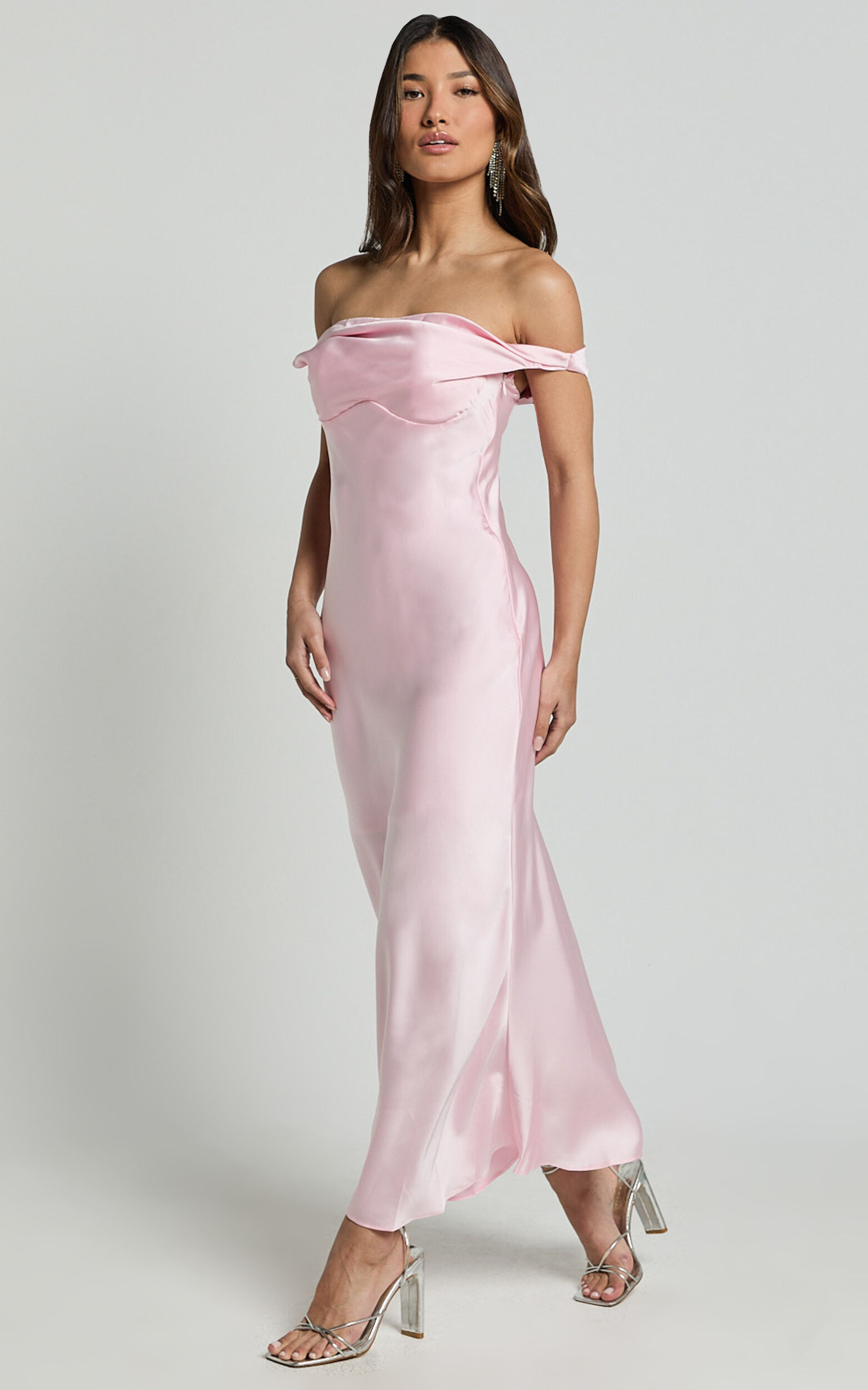 Alexia Midi Dress - One Shoulder Bust Slip Dress in Soft Pink