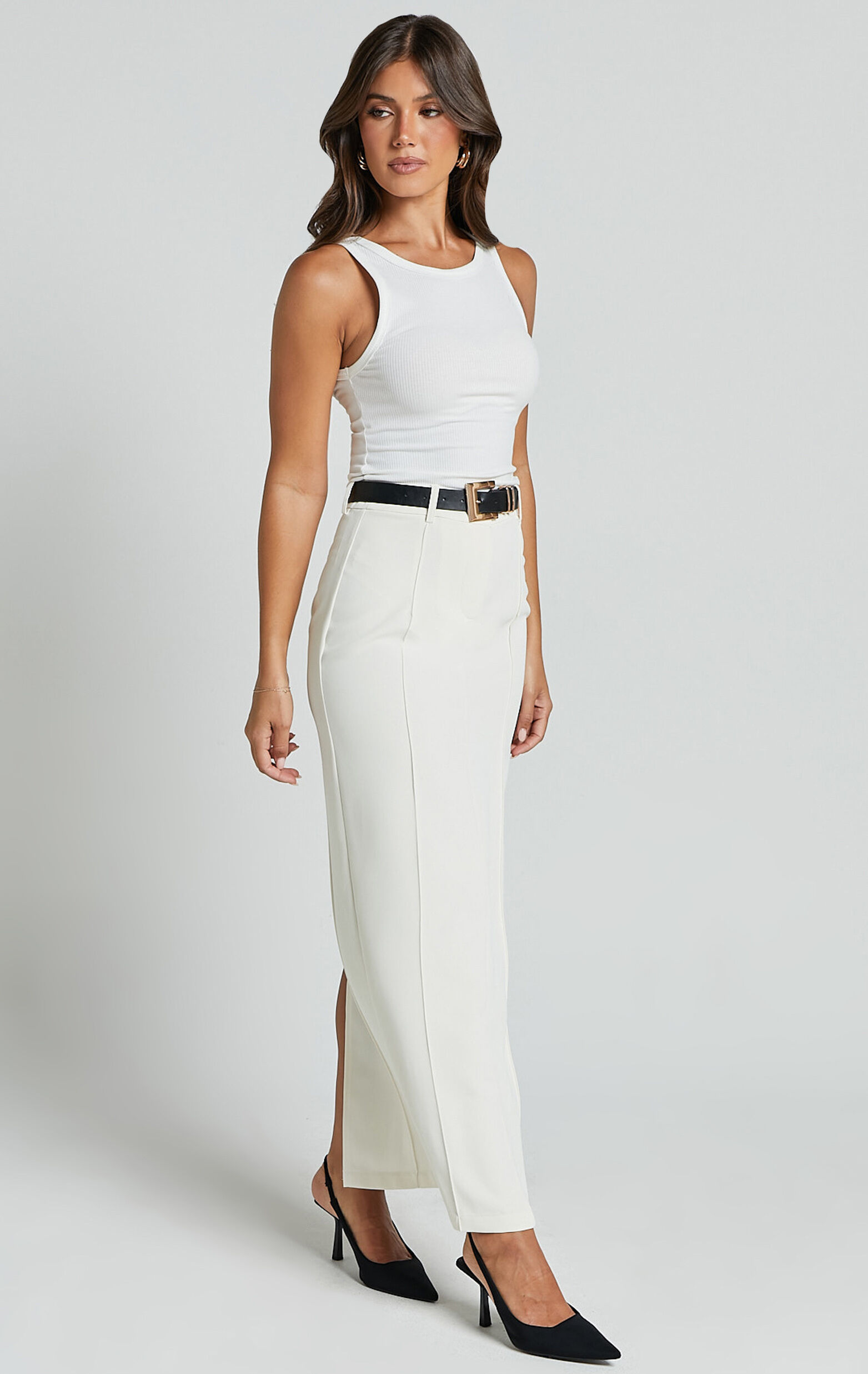 Stella Maxi Skirt - High Waisted Pencil Skirt in Stone