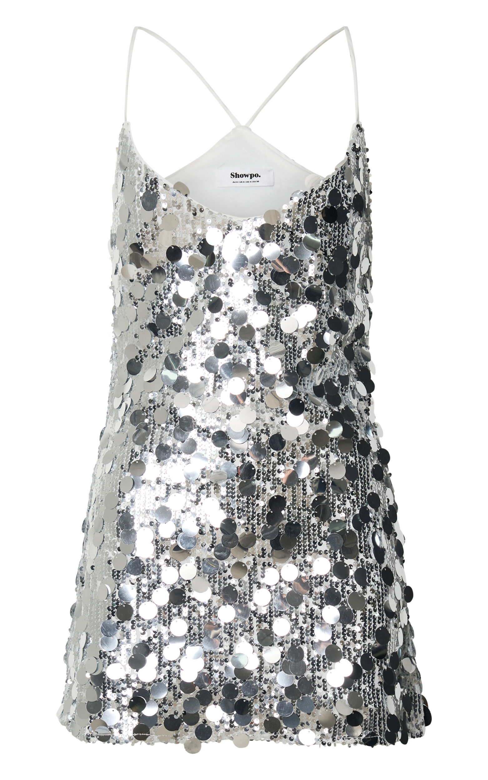Amore Mini Dress - Sequin V Neck Slip Dress in Silver