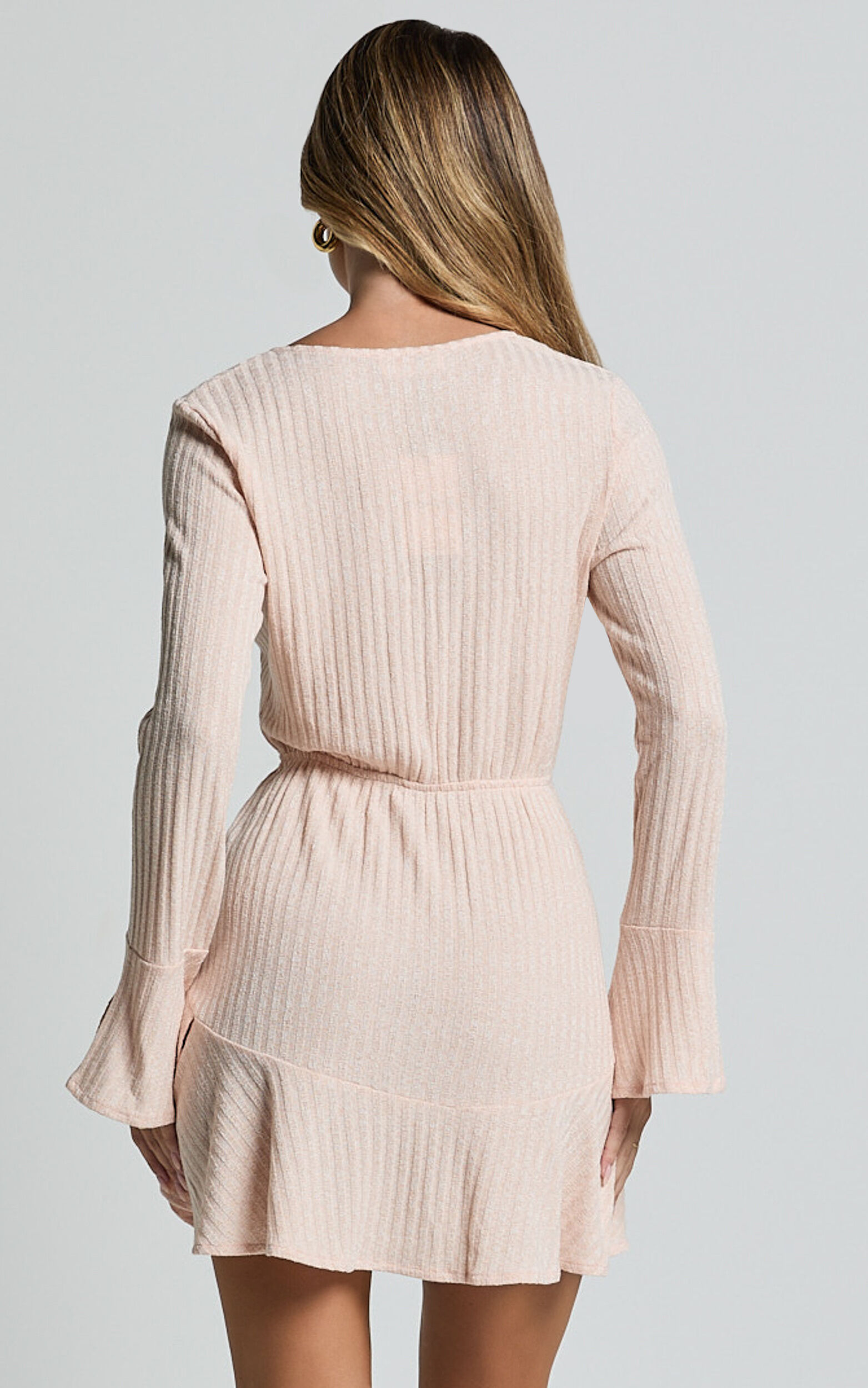 The Next Step Mini Dress - Long Sleeve Dress in Beige Marle