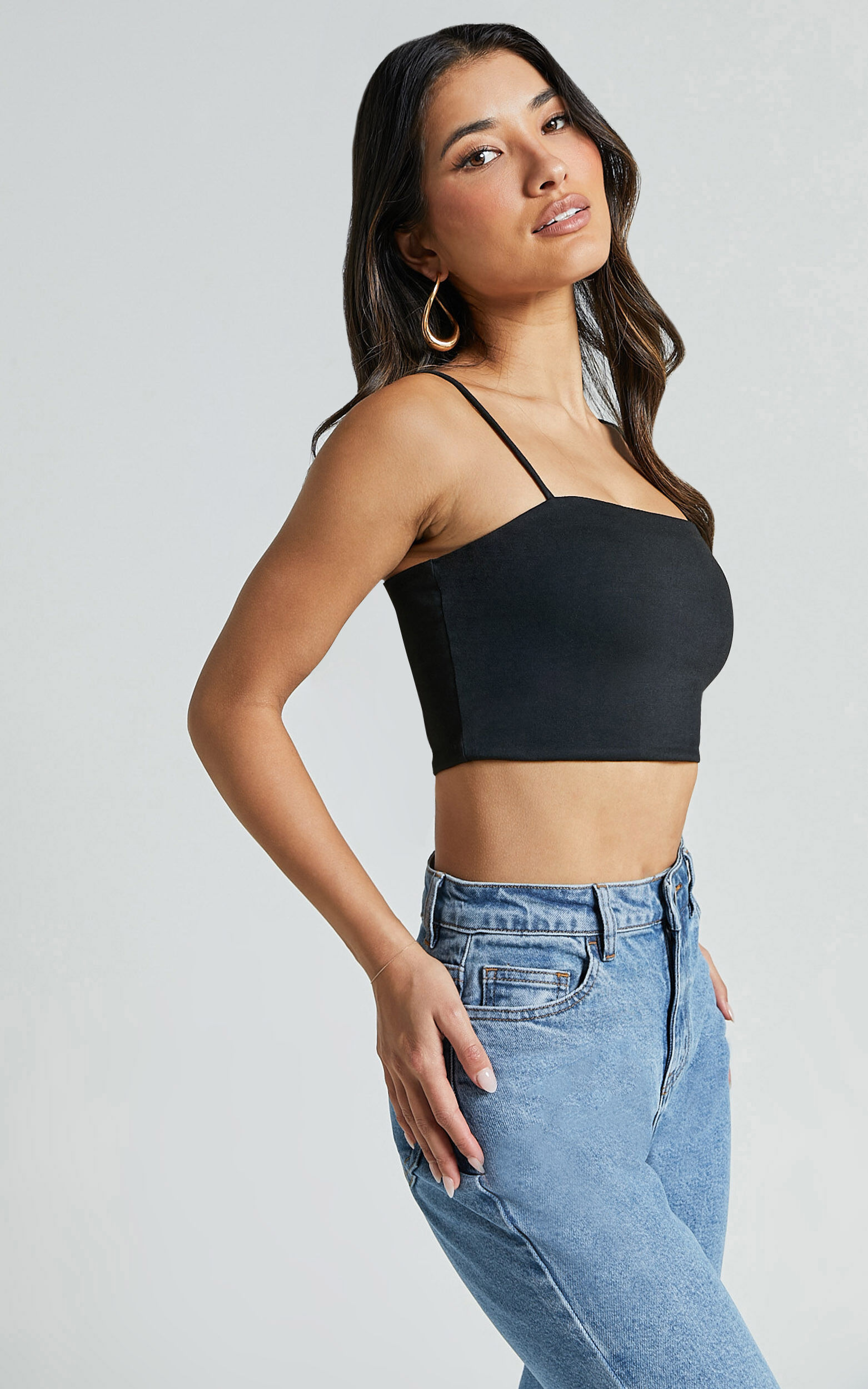 Modern Gal Top - Jersey Cami Crop Top in Black