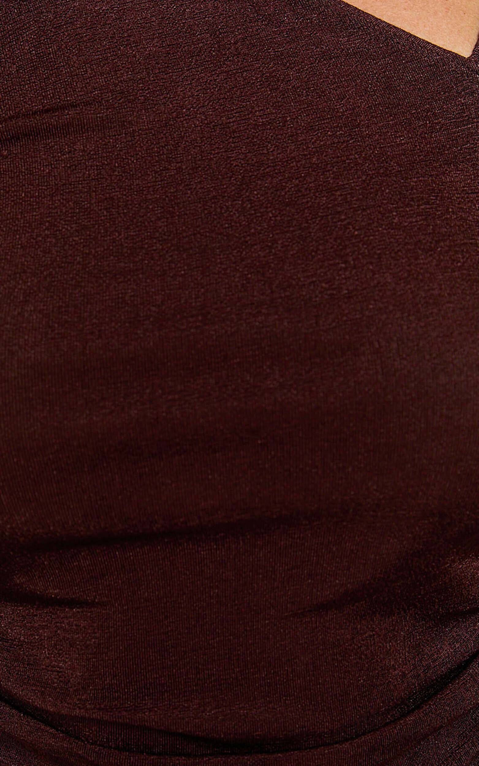 Genie Bodysuit - Long Sleeve Asymmetric Neckline Bodysuit in Chocolate