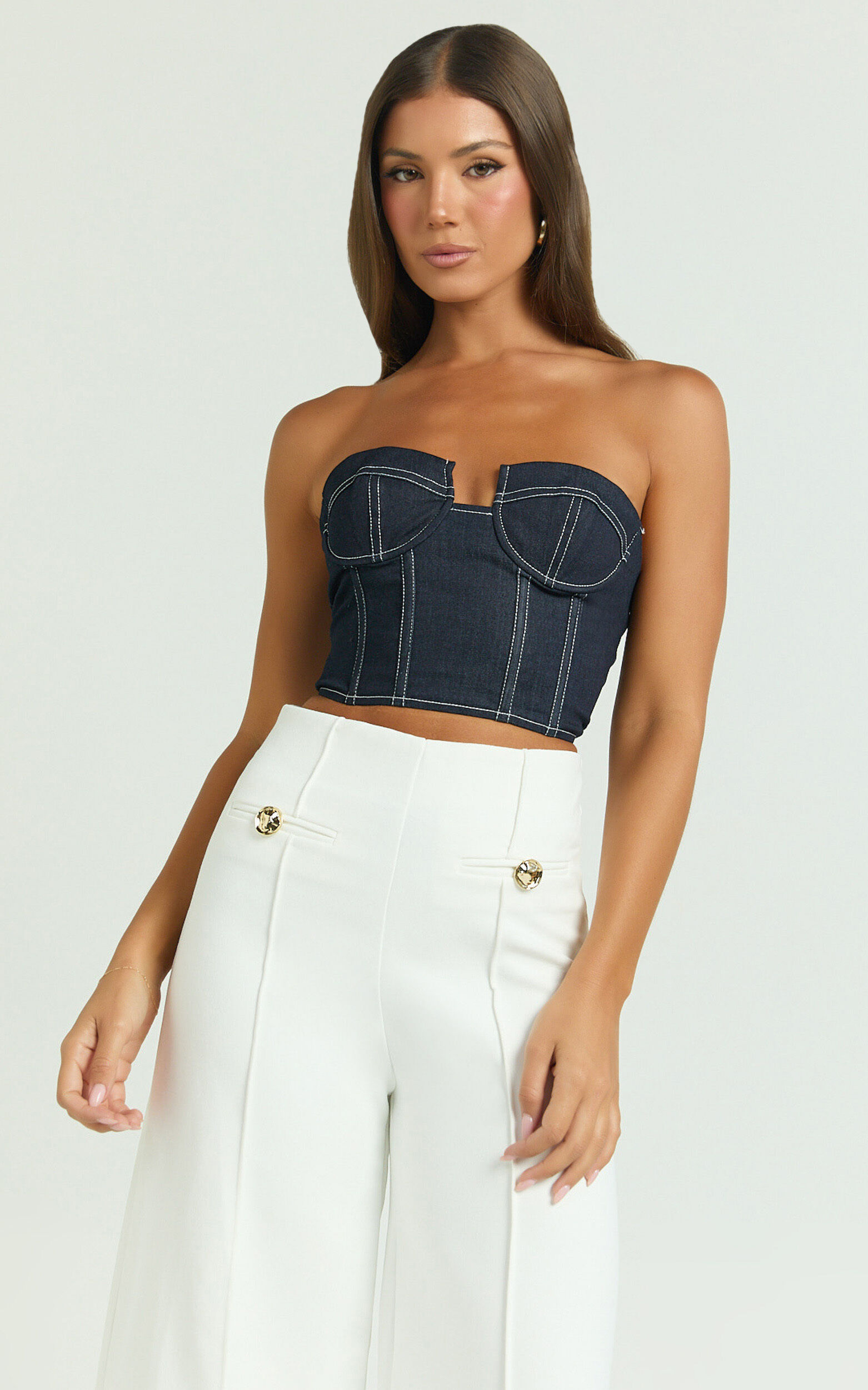 Carol Top - Denim Corset Top in Dark Raw Denim
