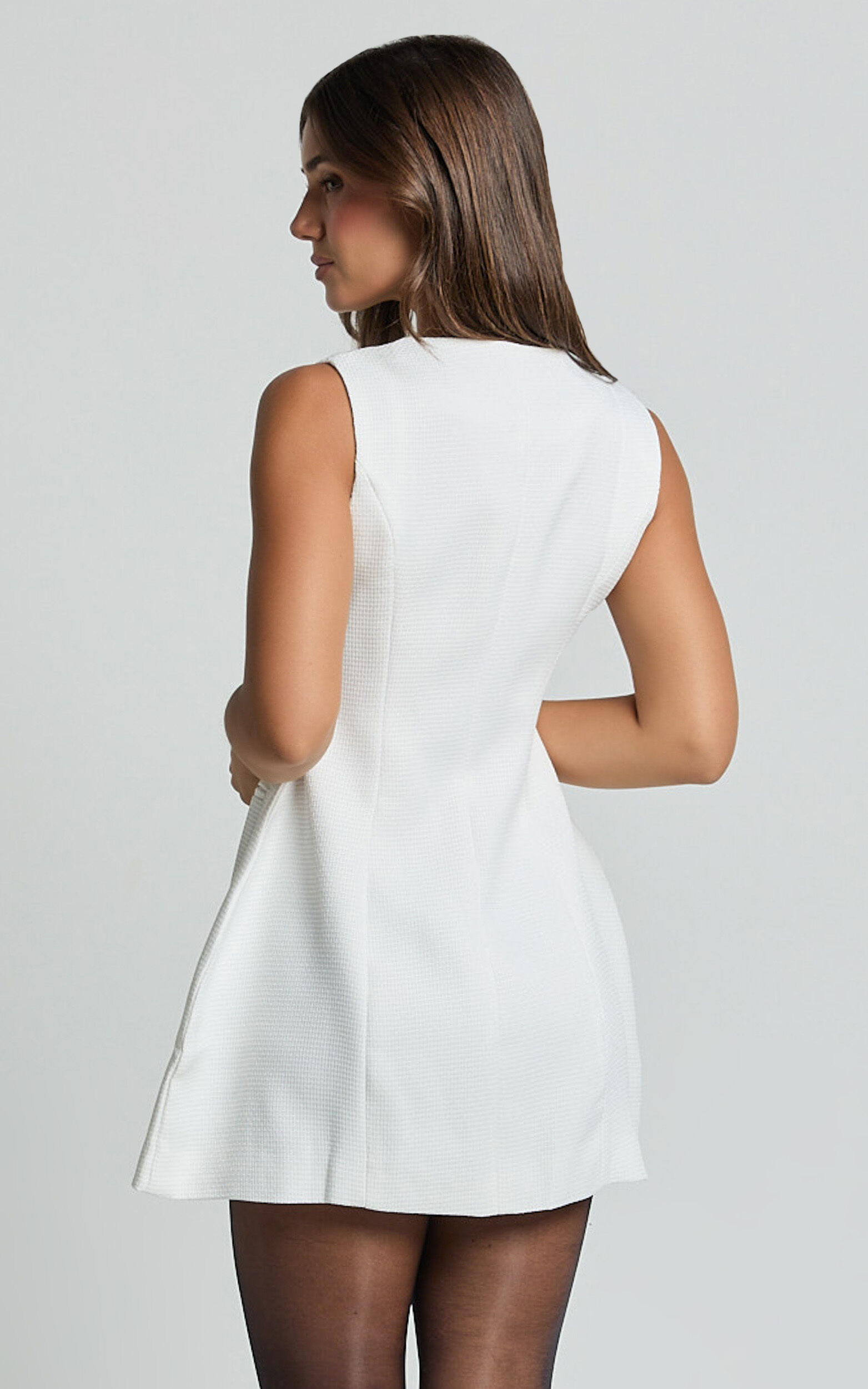 Polly Mini Dress - Button Down Line Look Dress in White