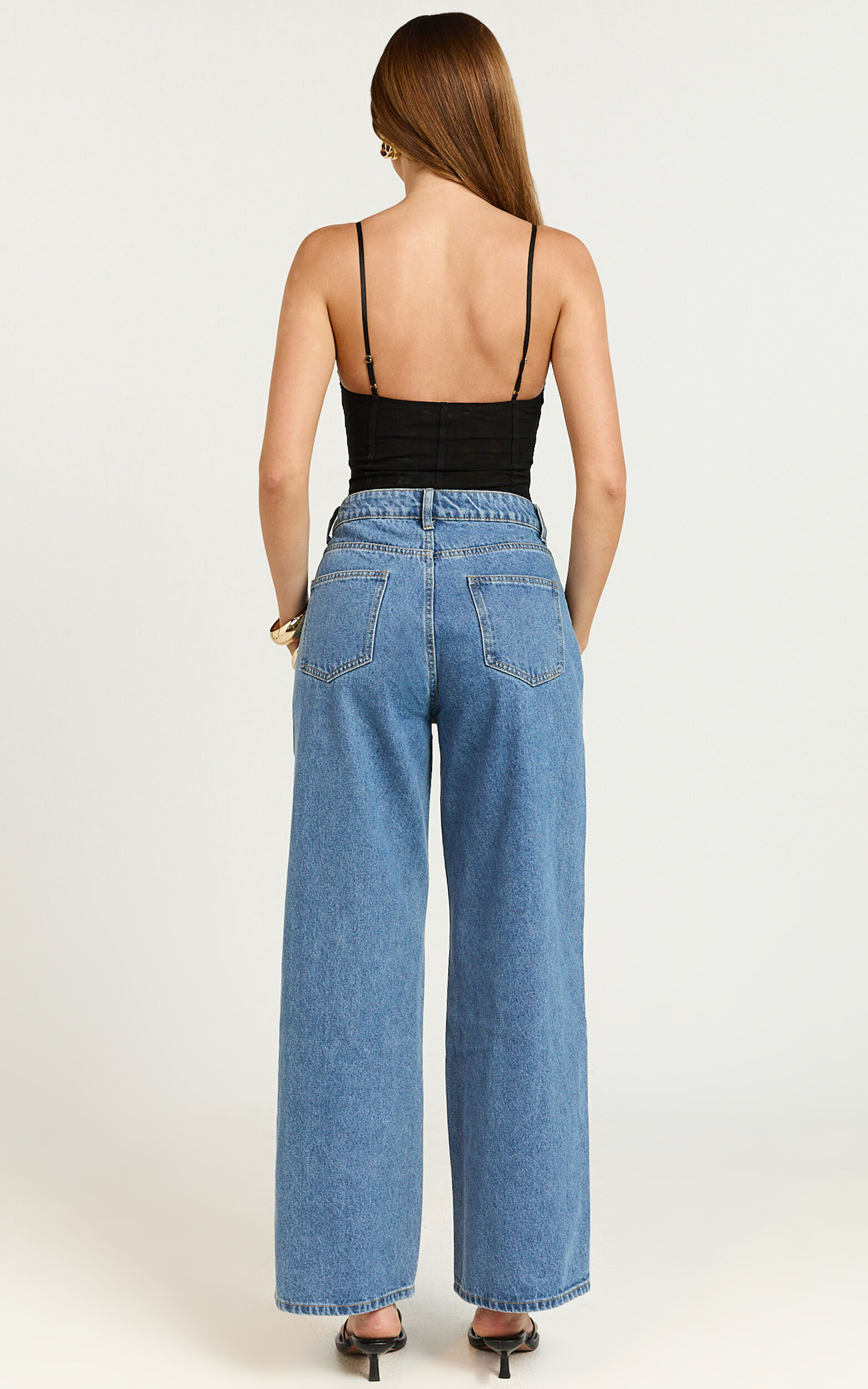 Becca Jeans - Two Tone Mid Rise Cropped Denim Jeans in Mid Blue