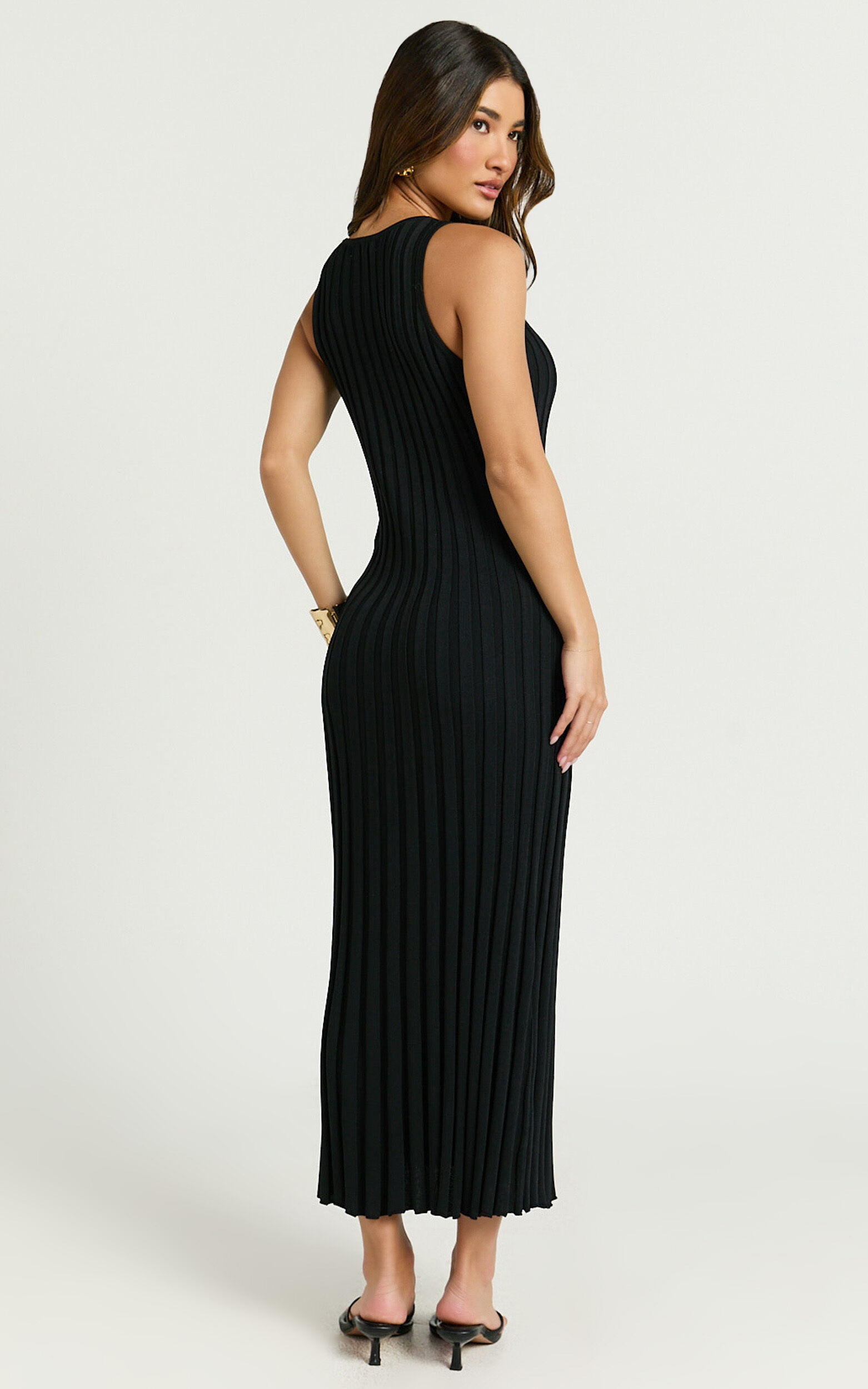 Maya Midi Knit Dress - Sleeveless V Neck Knited Dress in Black