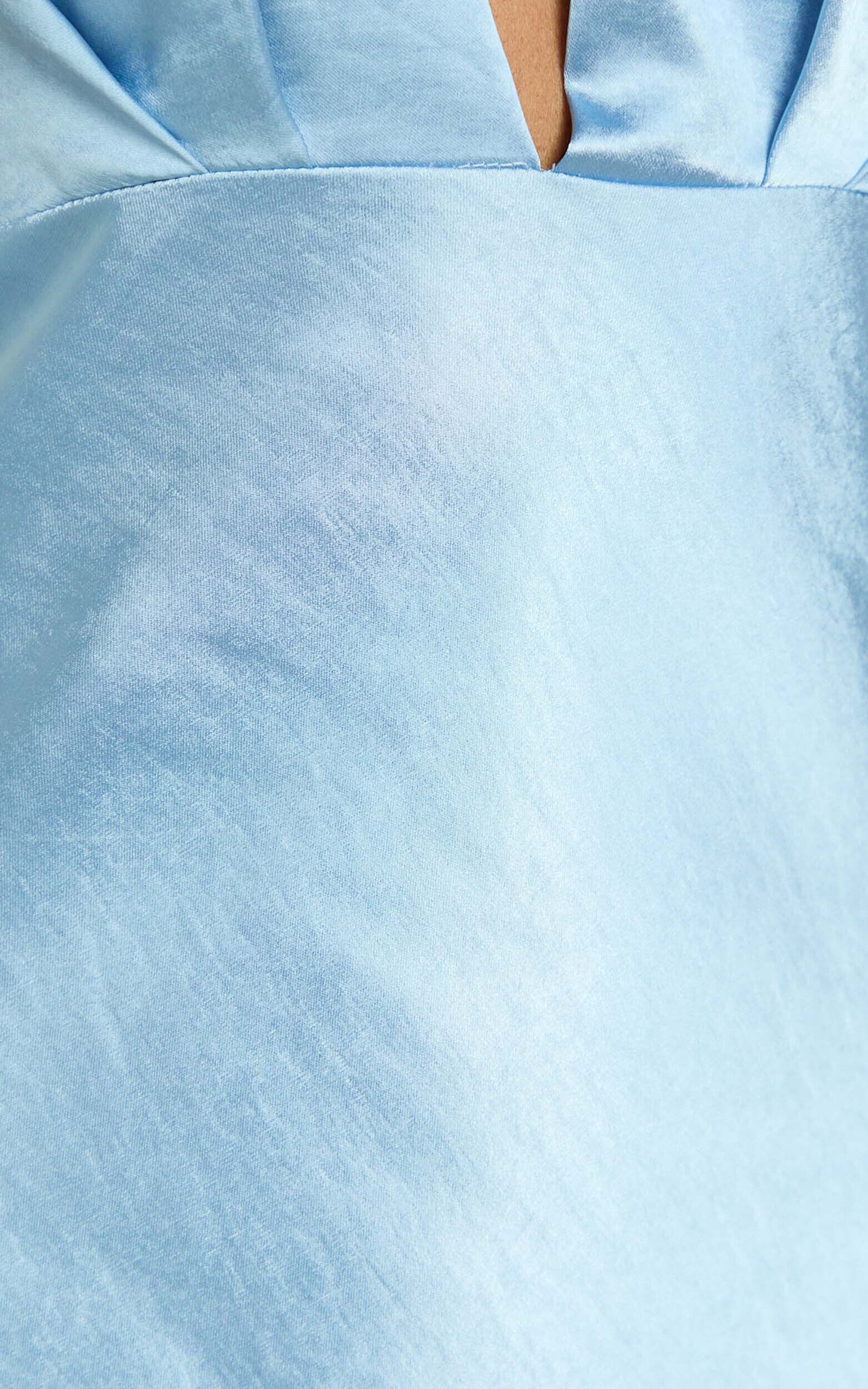 Aiyana Midi Dress - Halter Neck Satin Dress in Blue