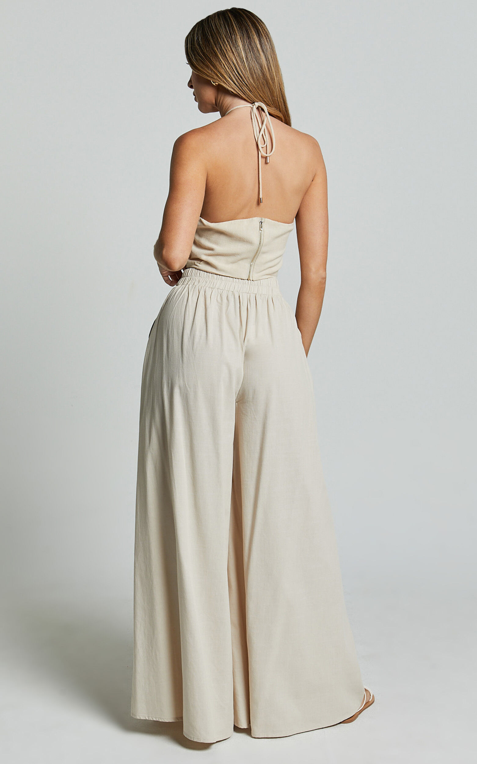 Tamara Pants - High Elasticated Waist Wide Leg Pants in Natural