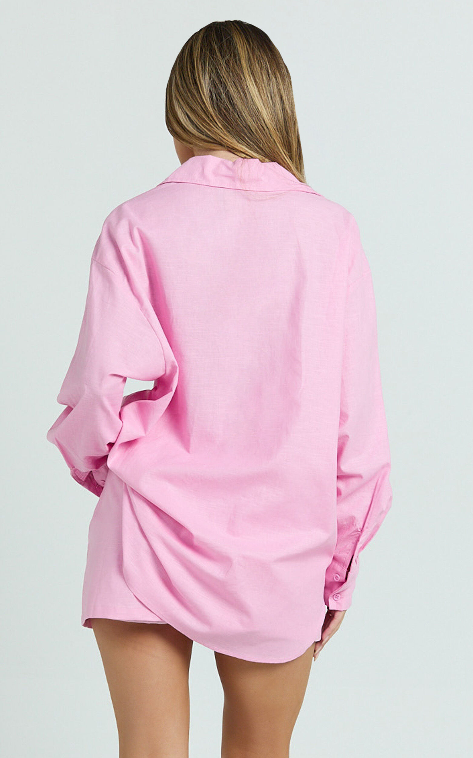 Anziel Top - Oversized Long Sleeve Linen Blend Shirt in Pale Pink