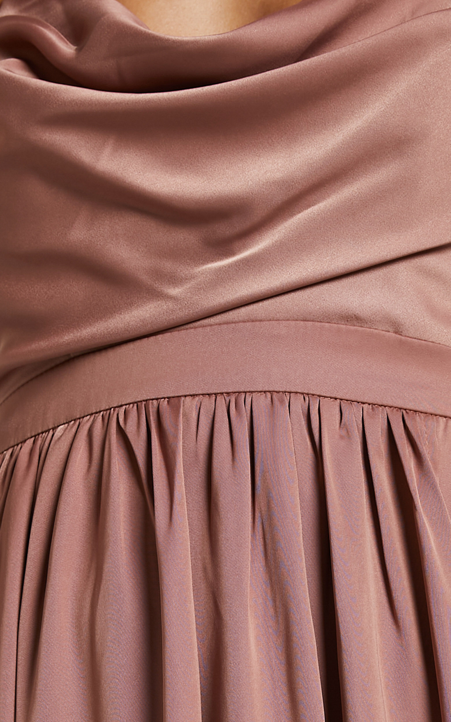 Gemalyn Maxi Dress - Cowl Neck Thigh Split Dress in Dusty Rose