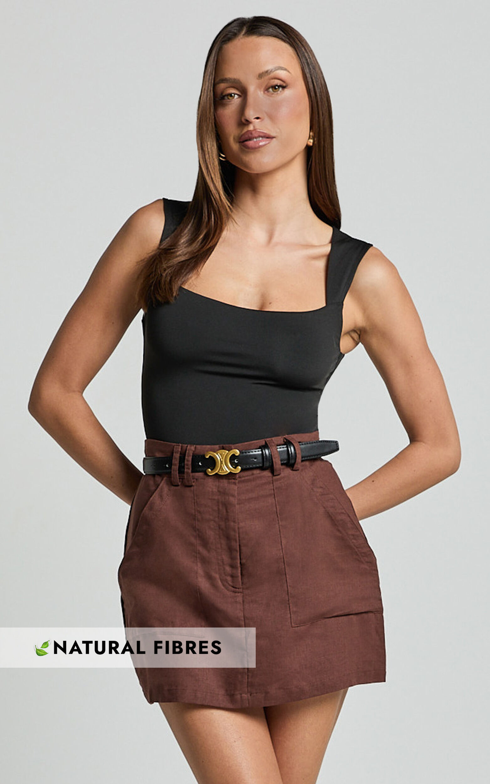 Dream Linen Skort - High Waisted A Line Skort in Brown