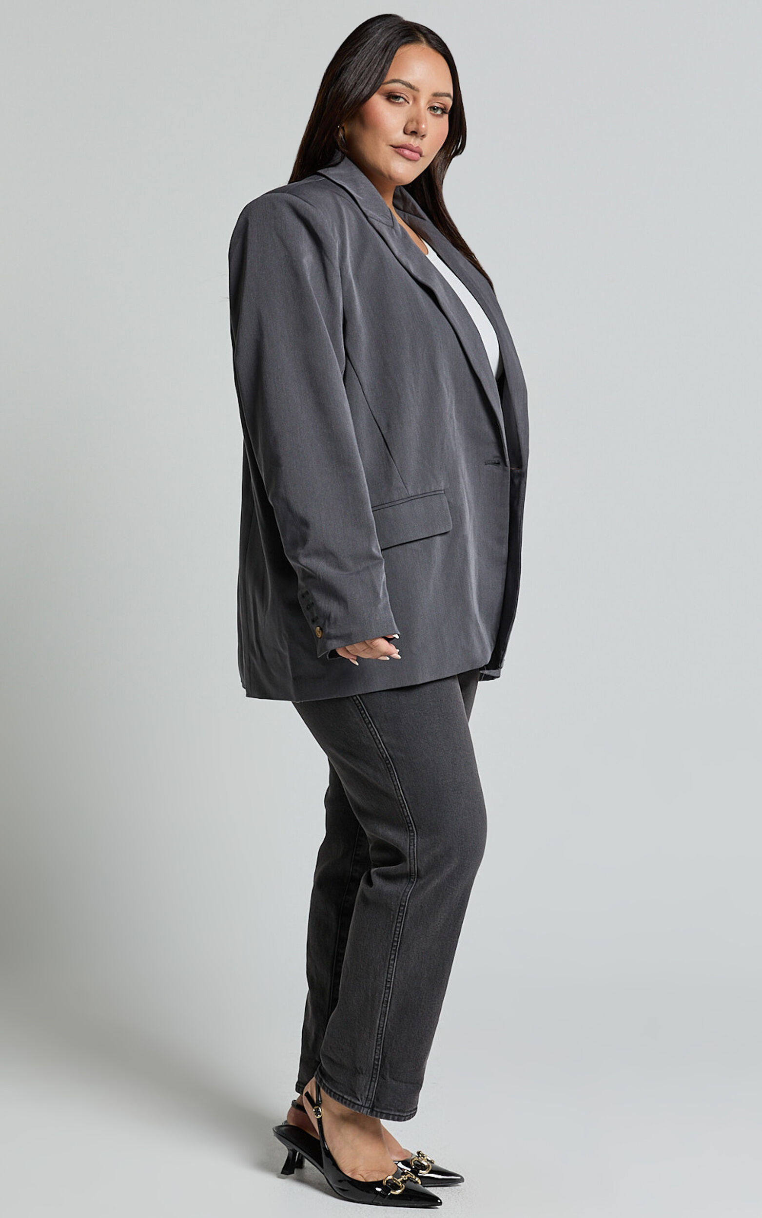 Caralina Blazer - Oversized Single Breasted Blazer in Charcoal