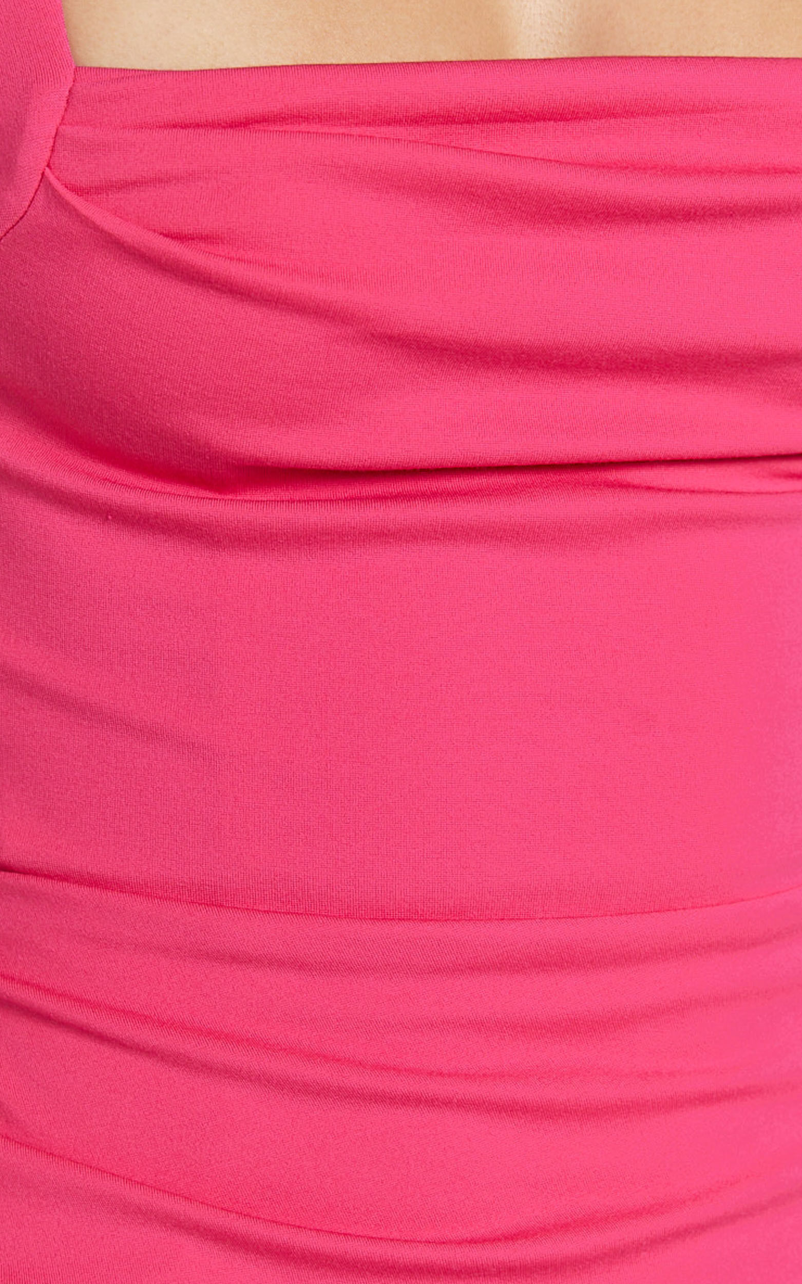 Tiffy Midi Dress - Square Neck Ruched Bodycon Dress in Pink