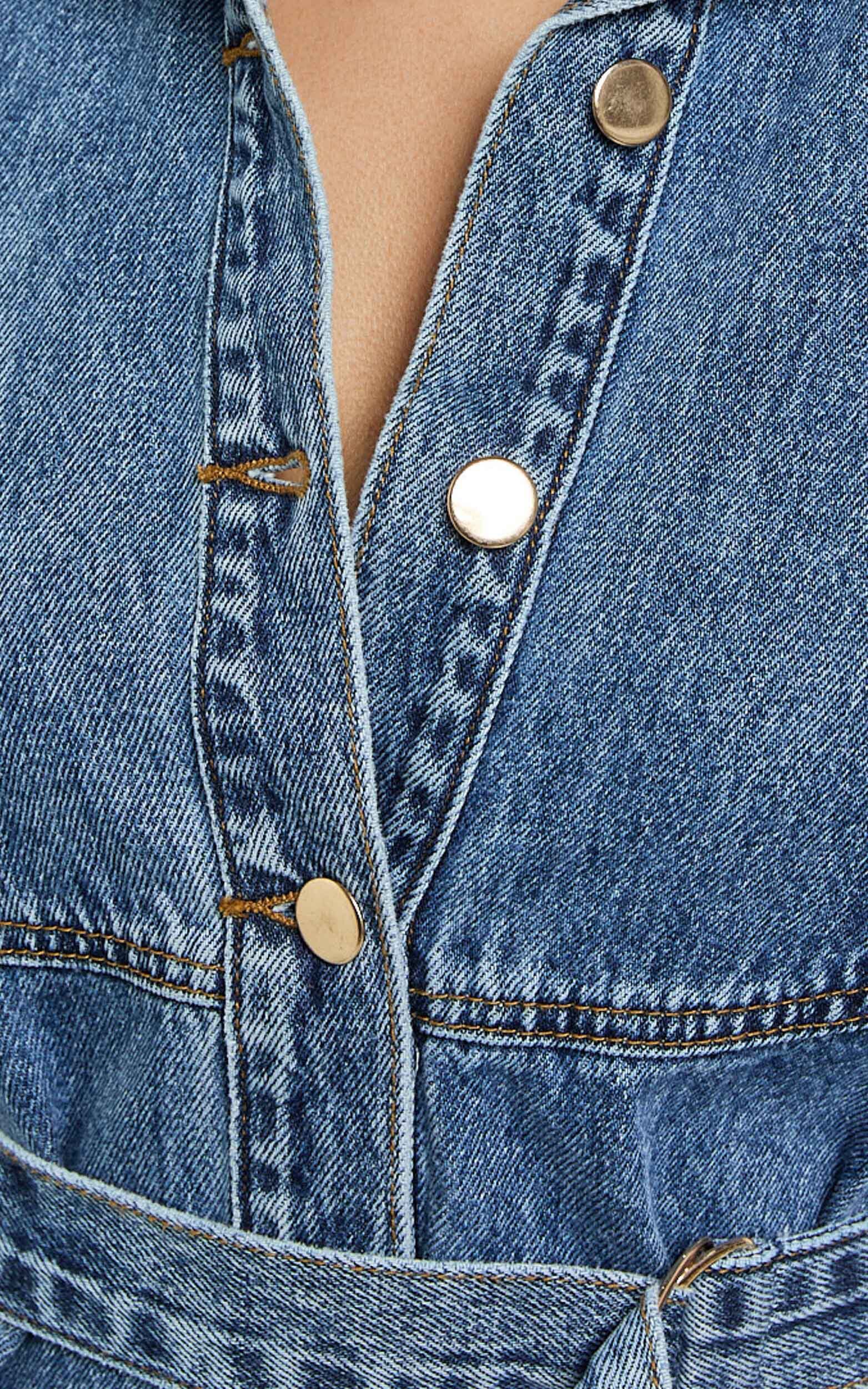 Cannes Mini Dress - Button Through Belted Recycled Denim Dress in Mid Blue Wash