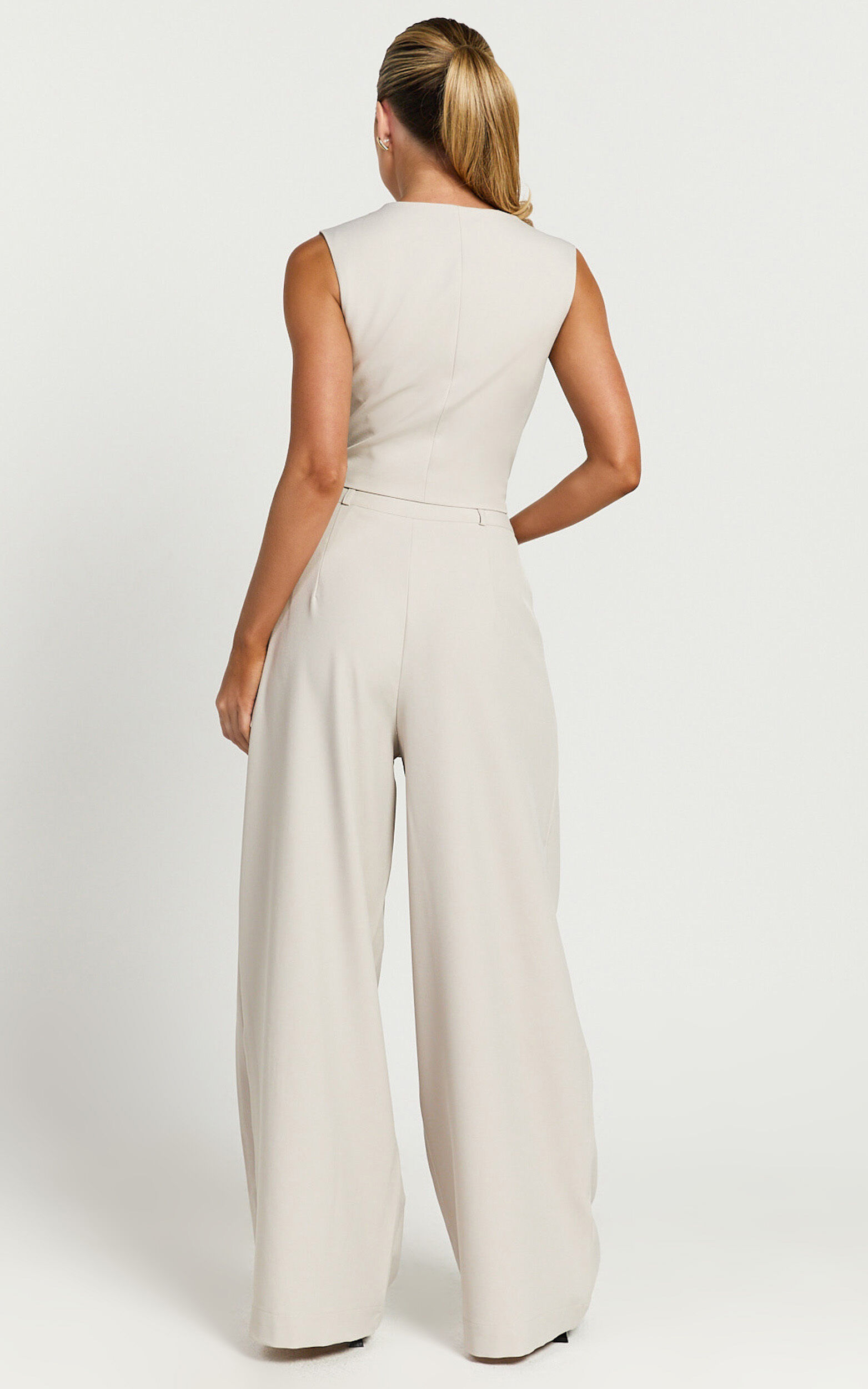 Melinda Pants - Recycled Tailored High Waisted Pleated Wide Leg Pants in Stone