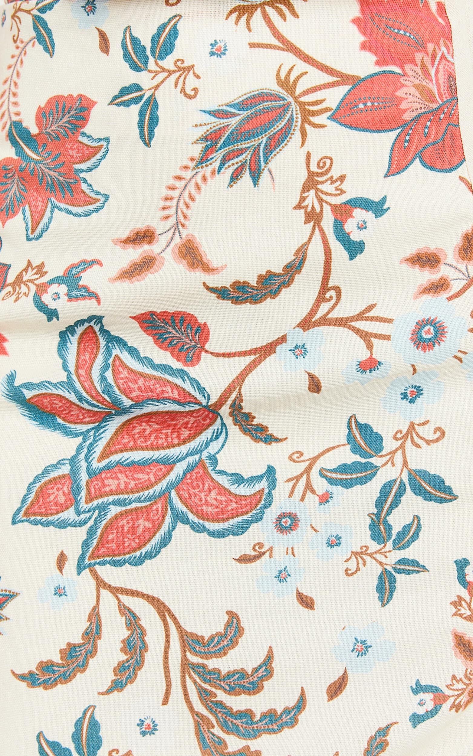 Kelsie Mini Skirt - Linen Mid Waist Side Split Skirt in Summer Chintz