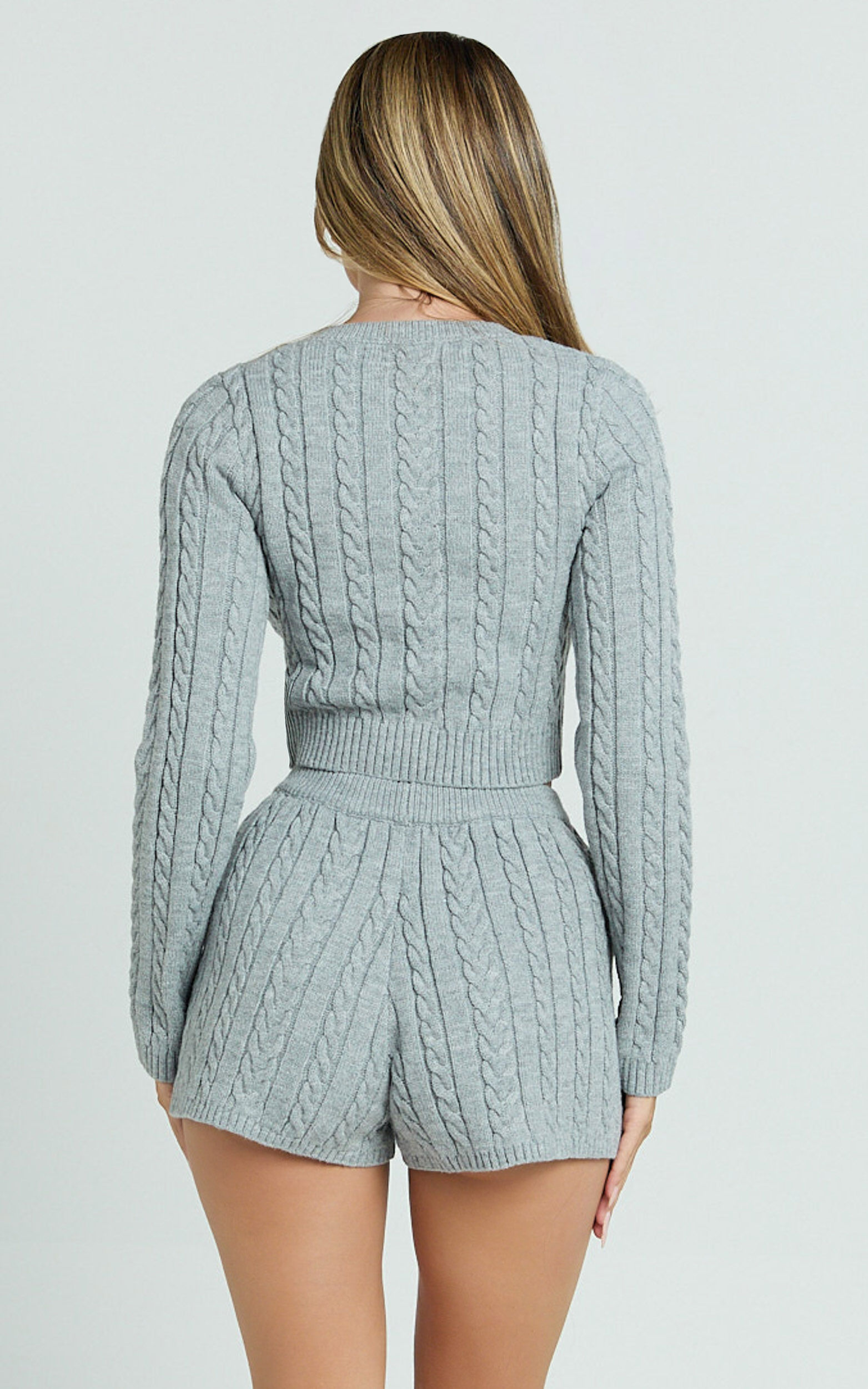 Primrose Shorts- Recycled Cable Knit Mini Shorts in Grey