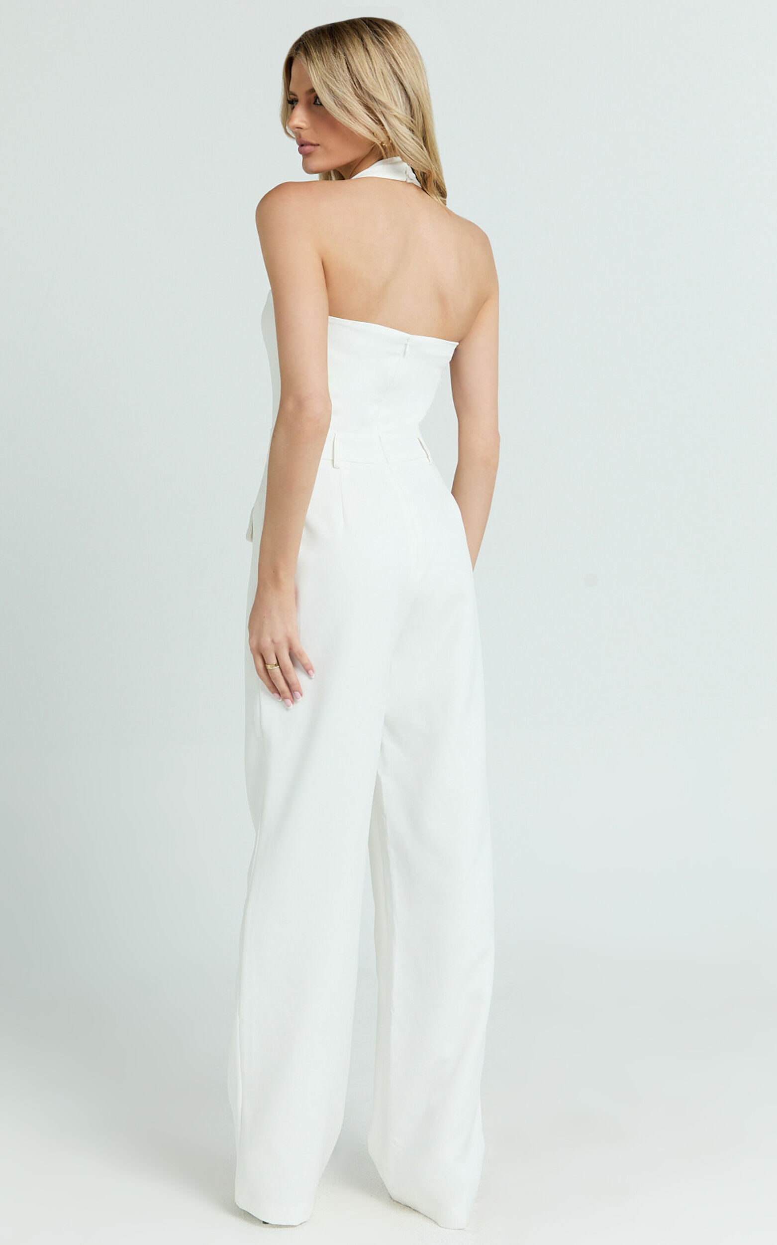 Koko Jumpsuit - Square Neck Halter Tailored Jumpsuit in White