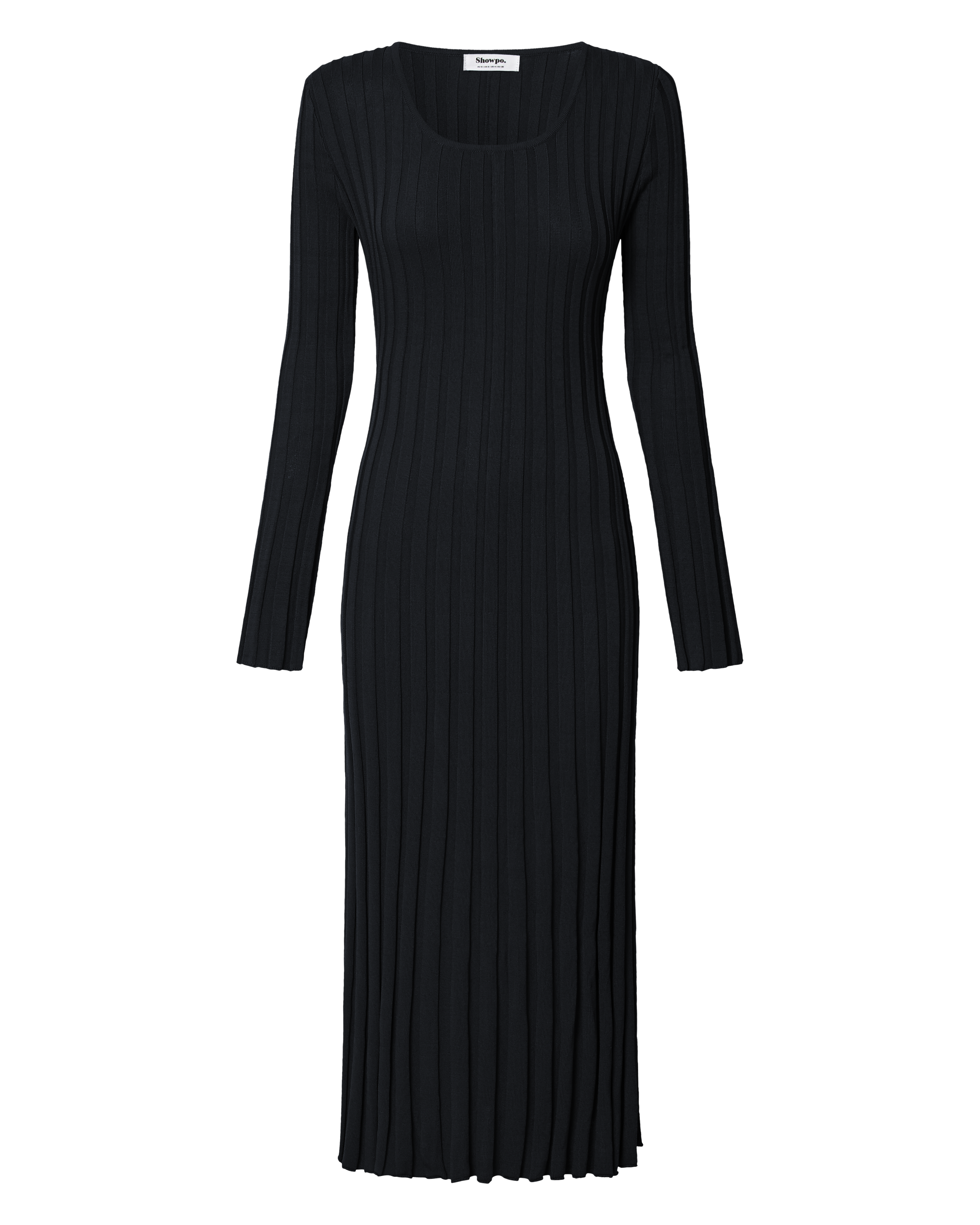 Blaire Midi Dress - Long Sleeve Tie Back Flare Dress in Black